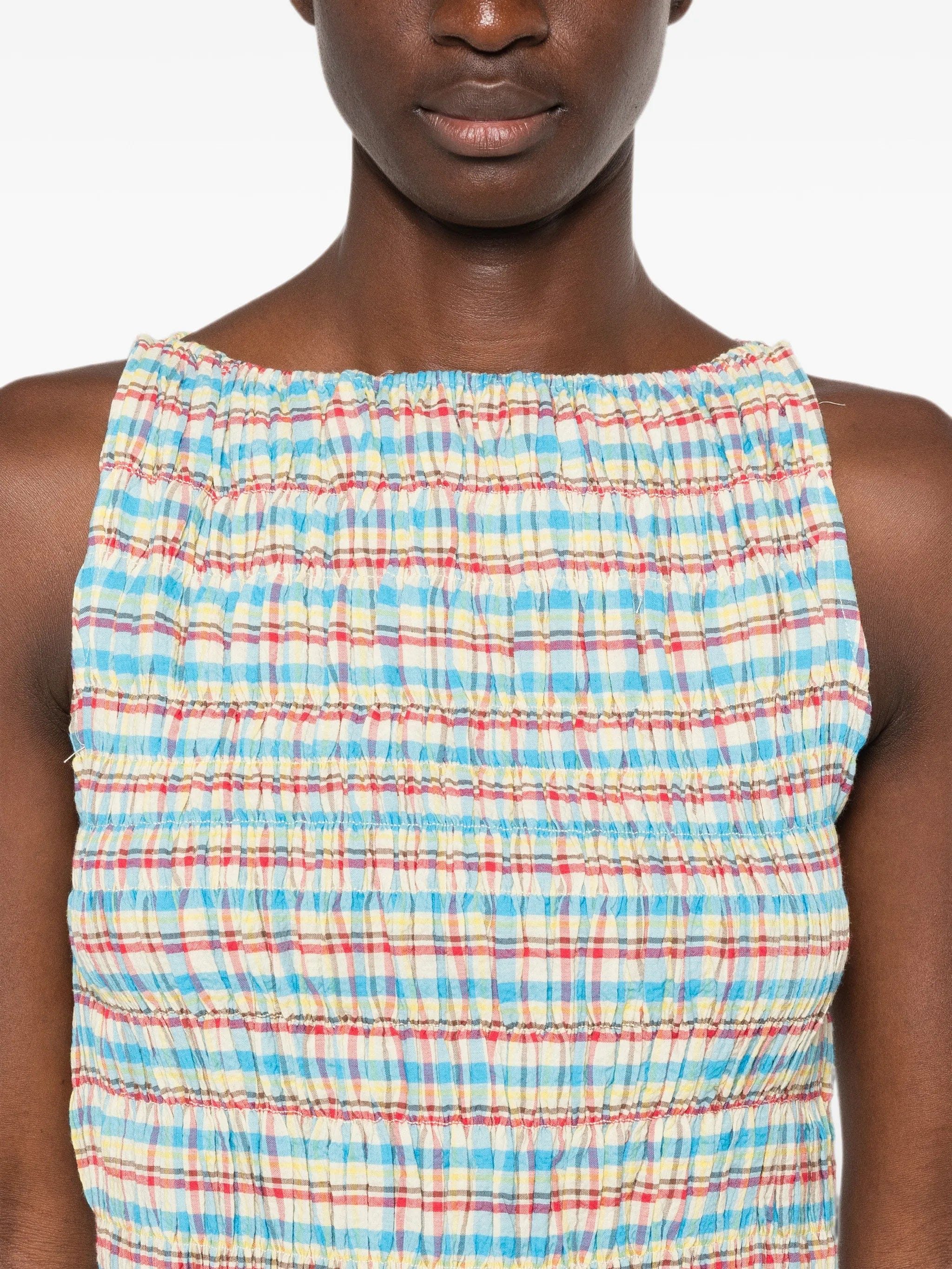 Faithfull Gala smocked checkered mini dress
