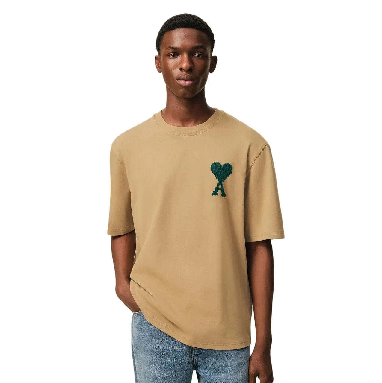 Ami Paris Ami de Coeur Heavy Jersey T-Shirt Camel/Evergreen (SS26)