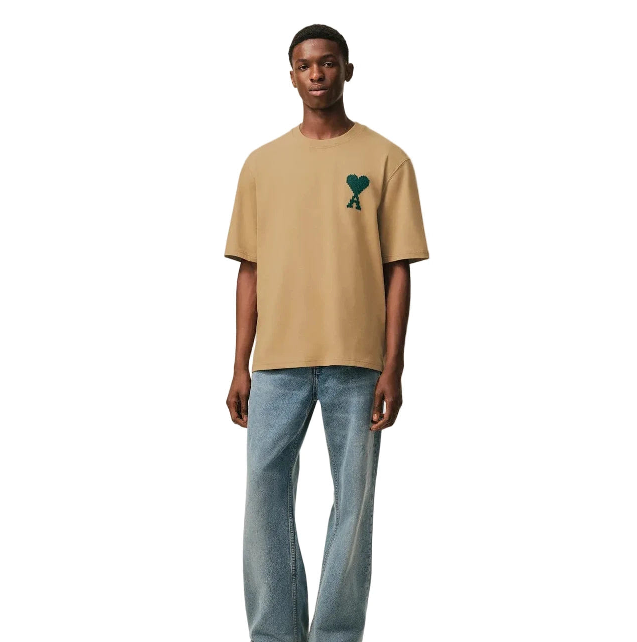 Ami Paris Ami de Coeur Heavy Jersey T-Shirt Camel/Evergreen (SS26)