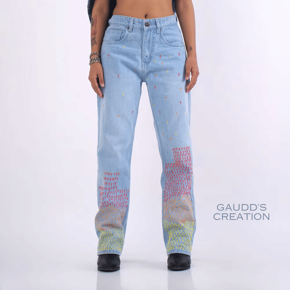 Gauddly Crossfire Hand embroidered Denim Jeans