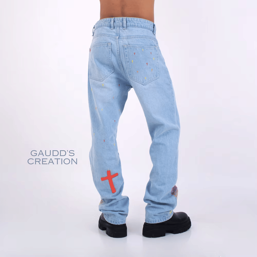 Gauddly Crossfire Hand embroidered Denim Jeans