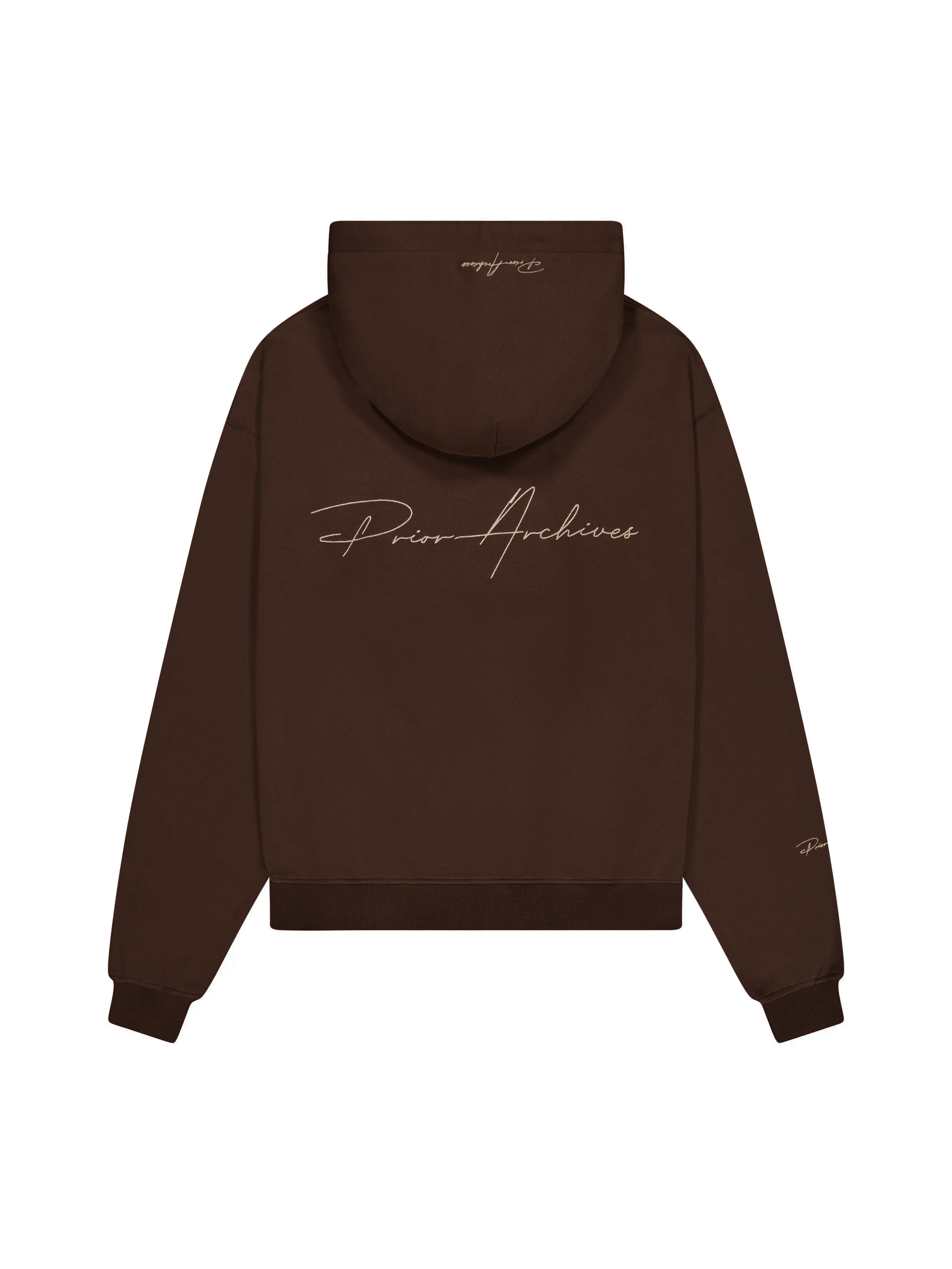 Prior Archives Prior Embroidery Logo Oversized Cropped Hoodie Cocoa