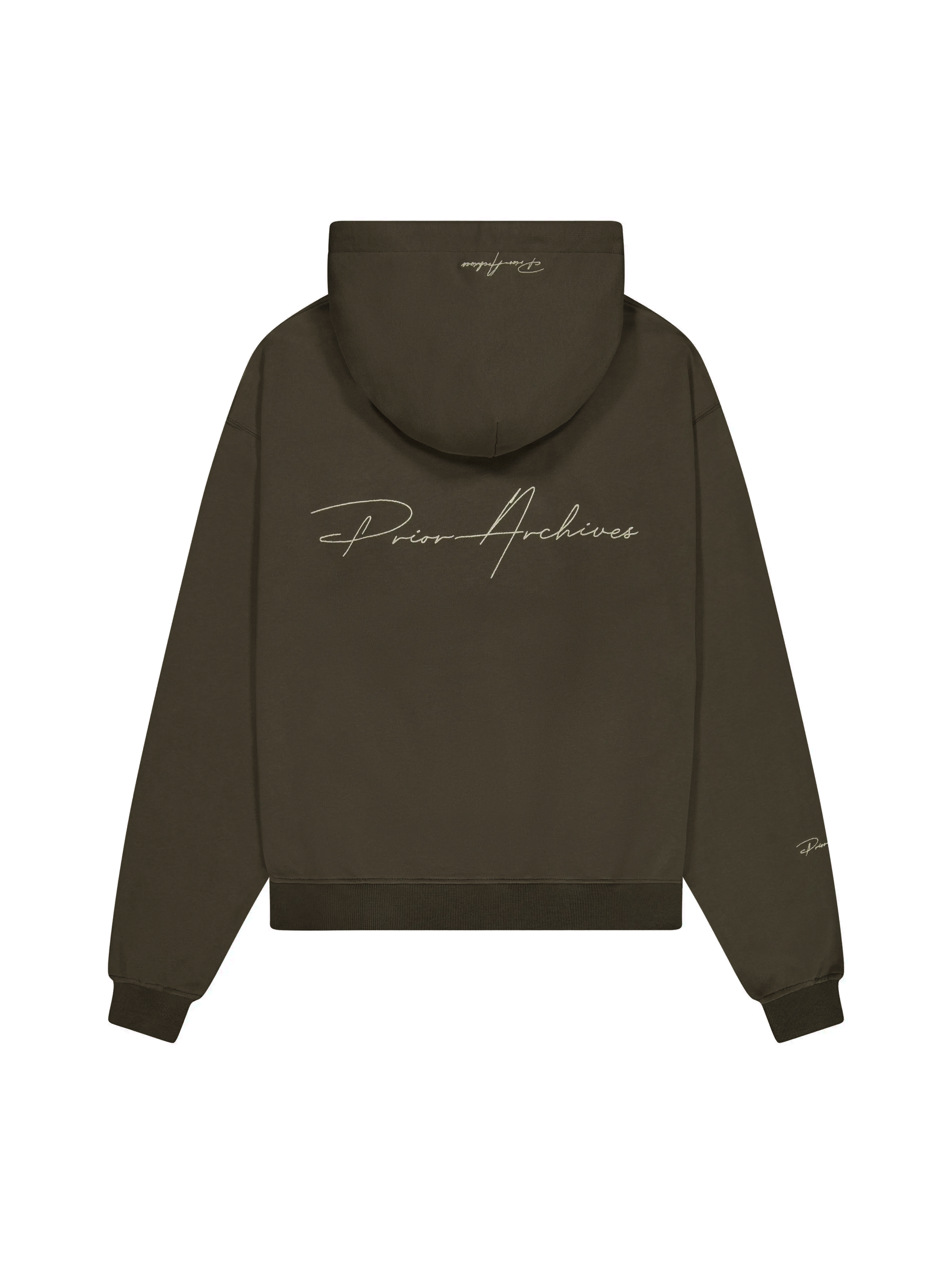 Prior Archives Prior Embroidery Logo Oversized Cropped Hoodie Oil