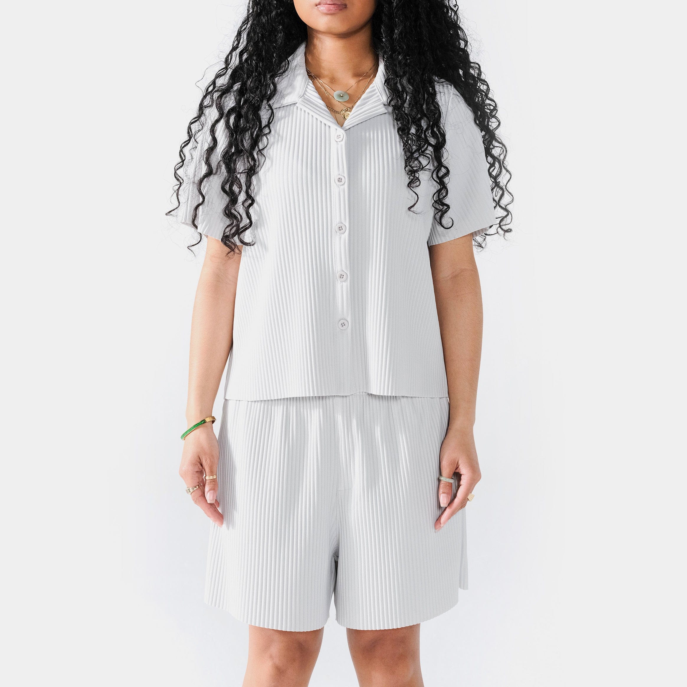 SACRE Pleated Fleece Womens Shorts (Blue)