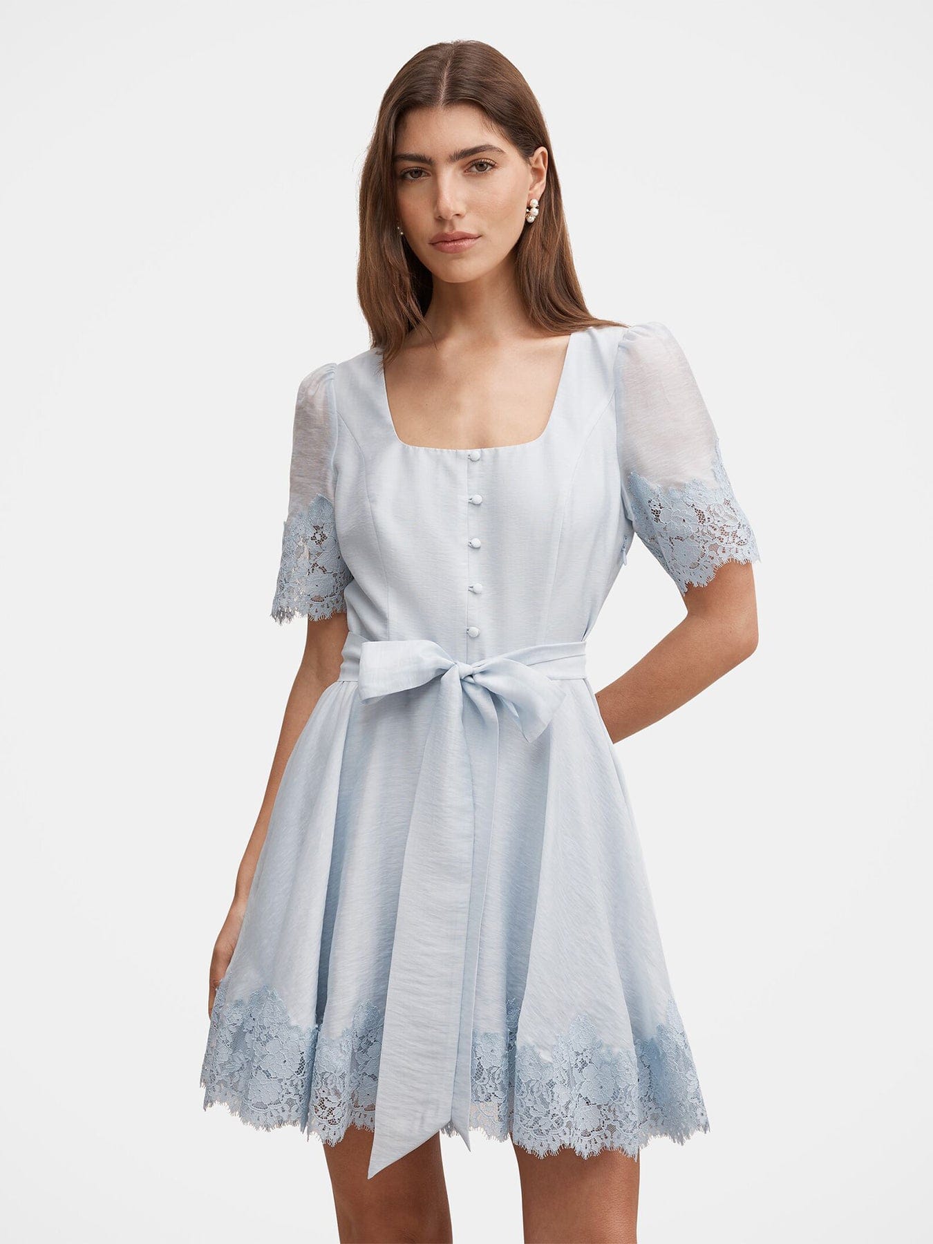 Forever New Alana Lace Trim Mini Dress Blue