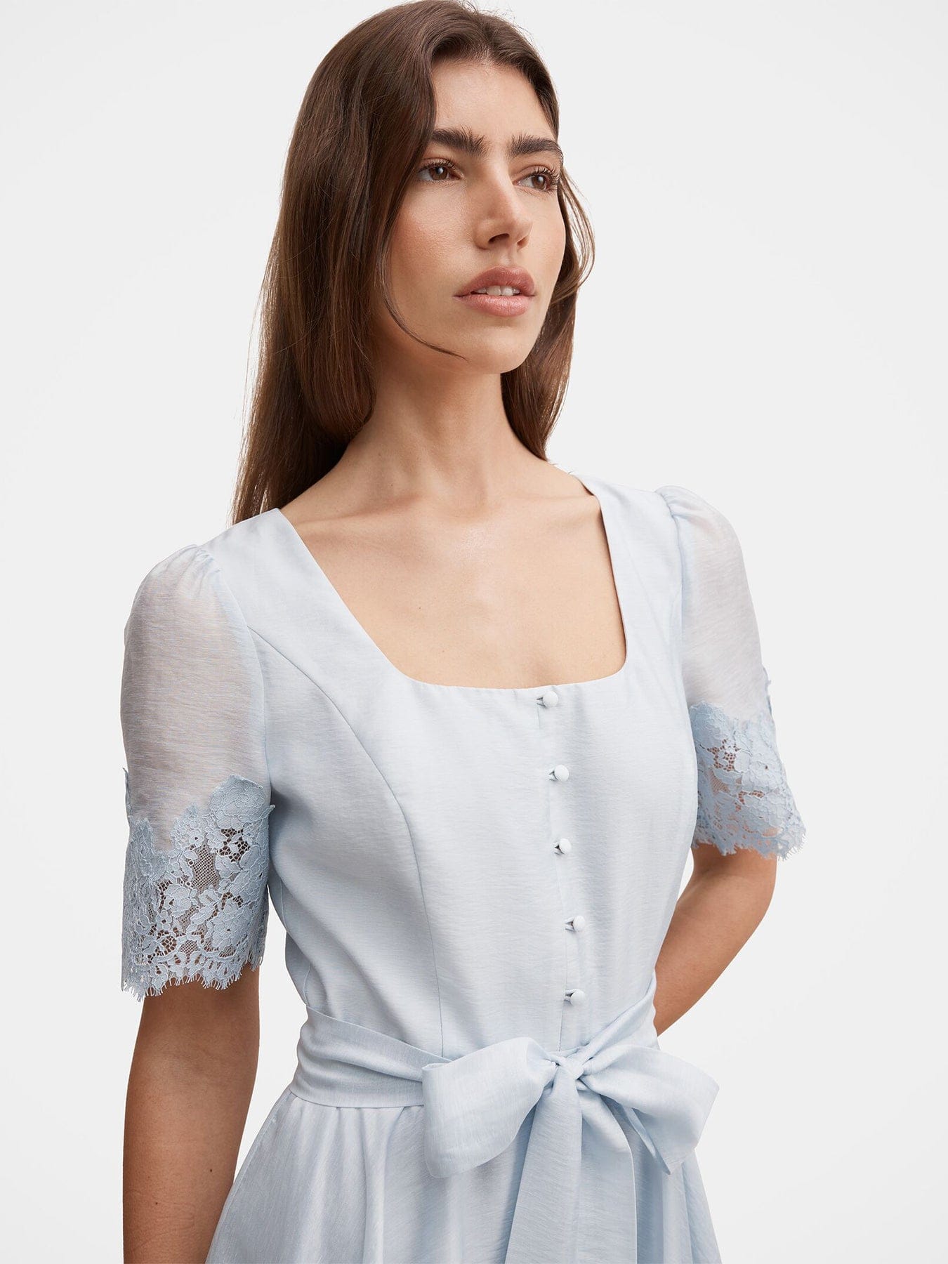 Forever New Alana Lace Trim Mini Dress Blue