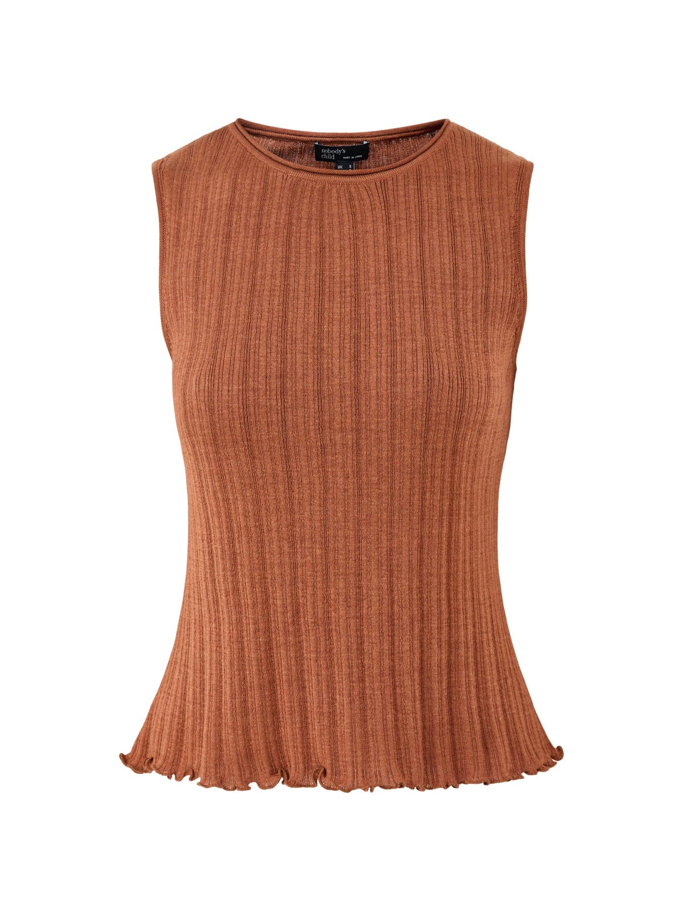 Nobody's Child Rib & Ruffle Sheer Knit Vest Red