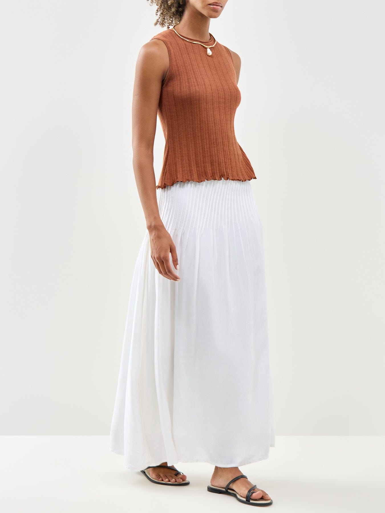 Nobody's Child Rib & Ruffle Sheer Knit Vest Red