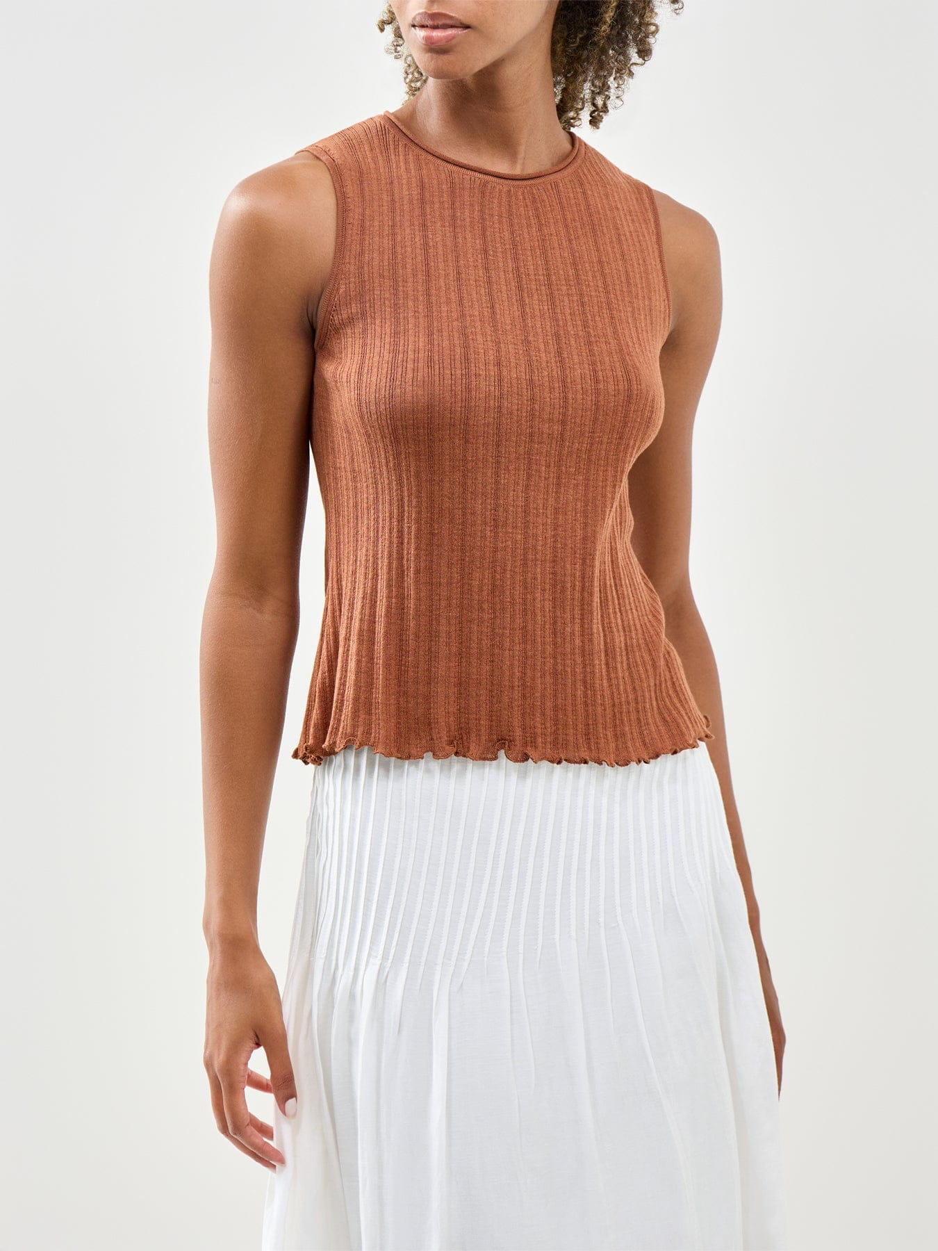 Nobody's Child Rib & Ruffle Sheer Knit Vest Red