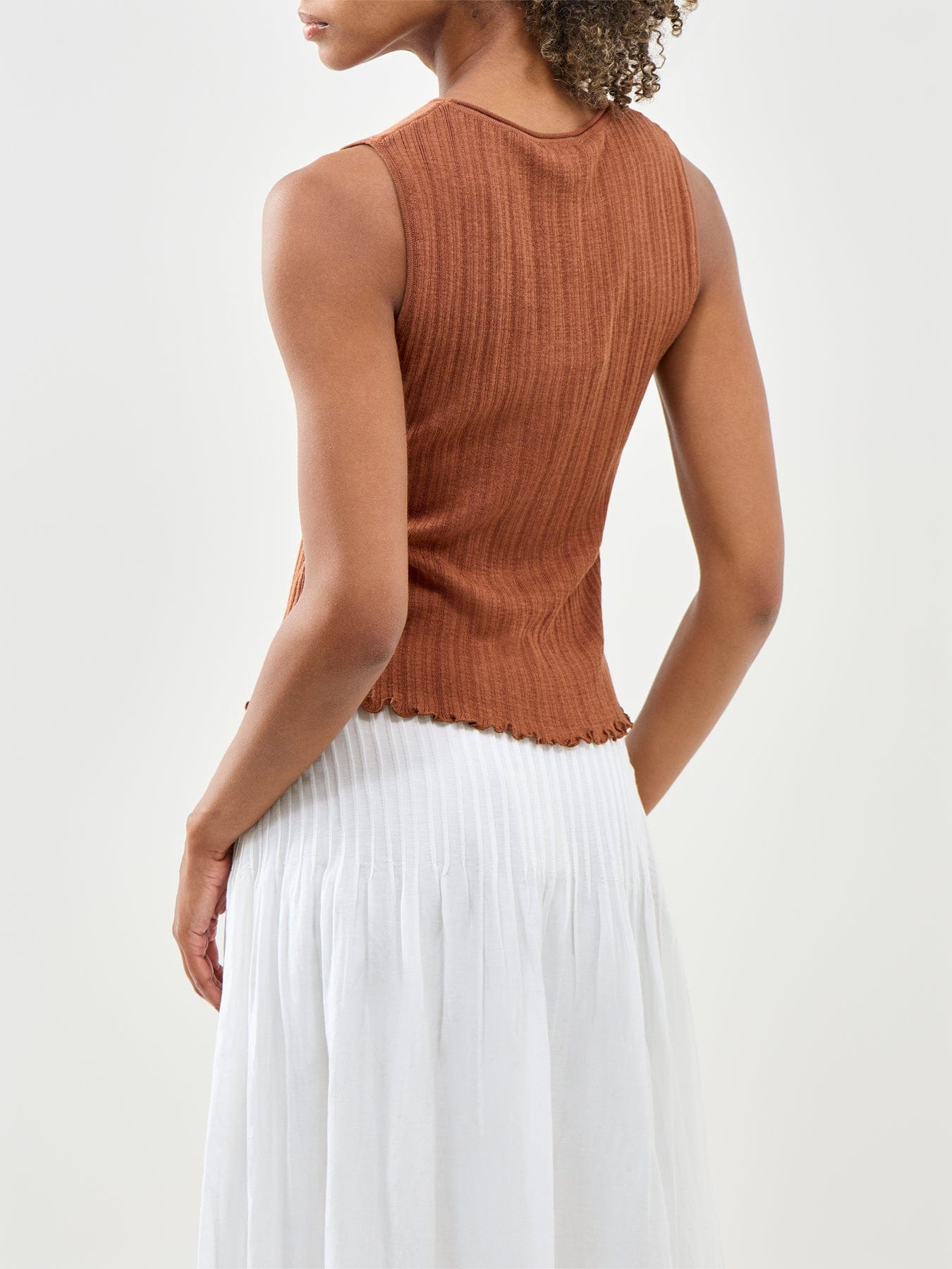Nobody's Child Rib & Ruffle Sheer Knit Vest Red
