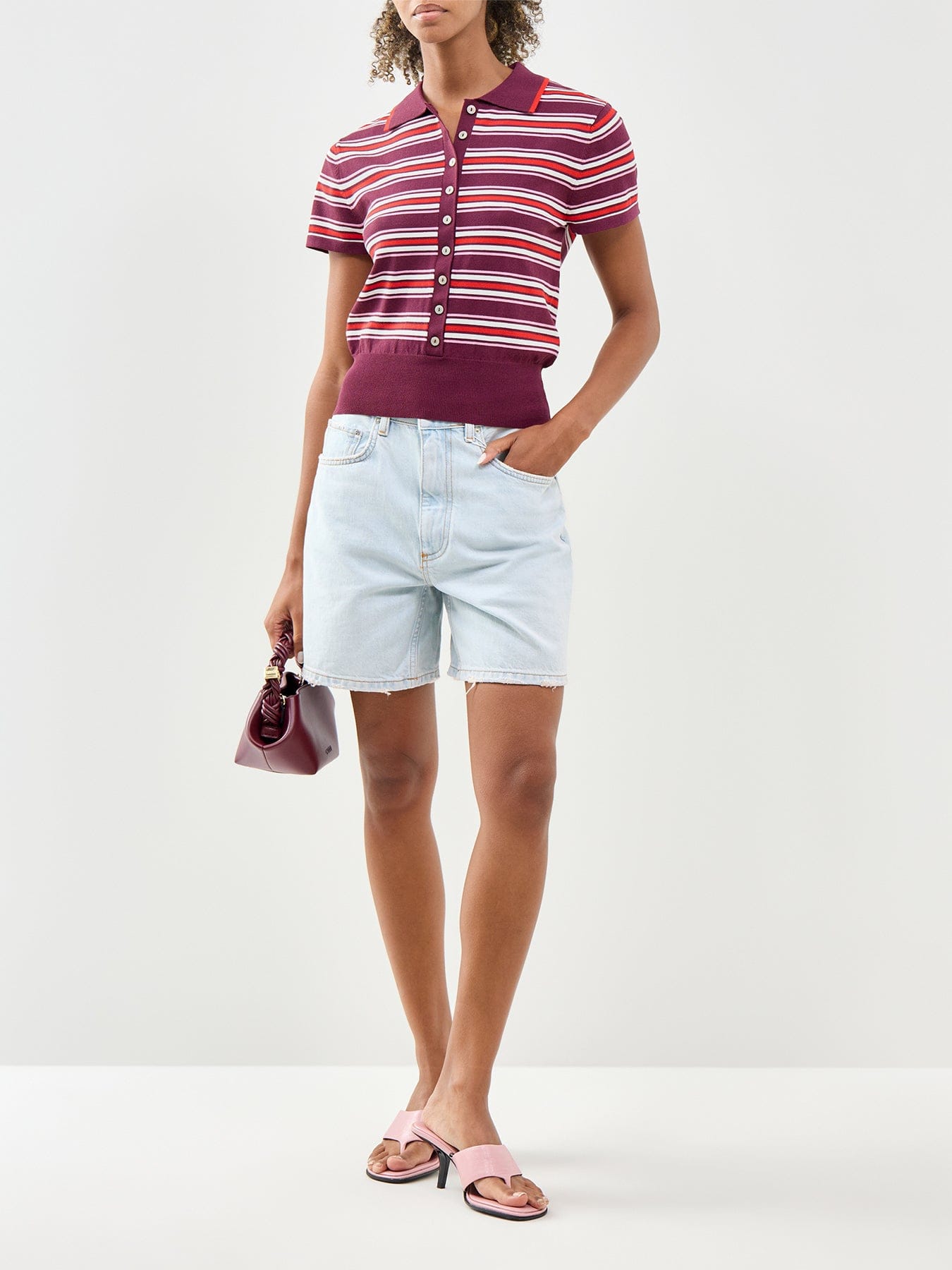 Nobody's Child Waisted Polo Knit Top Multi