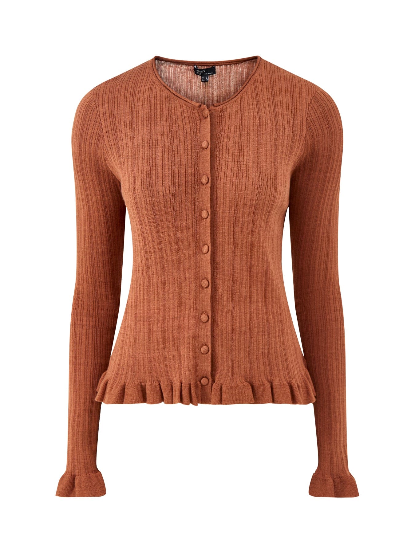 Nobody's Child Rib & Ruffle Sheer Knit Cardigan Red