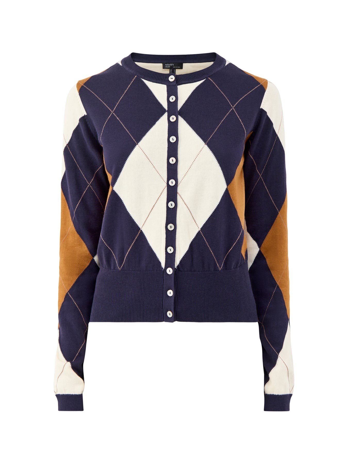 Nobody's Child Argyle Short Sleeve Cardigan Multi