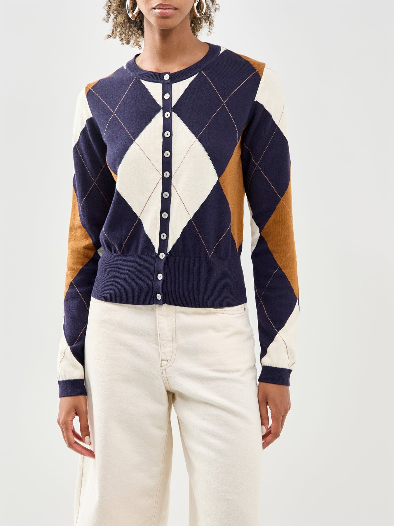 Nobody's Child Argyle Short Sleeve Cardigan Multi