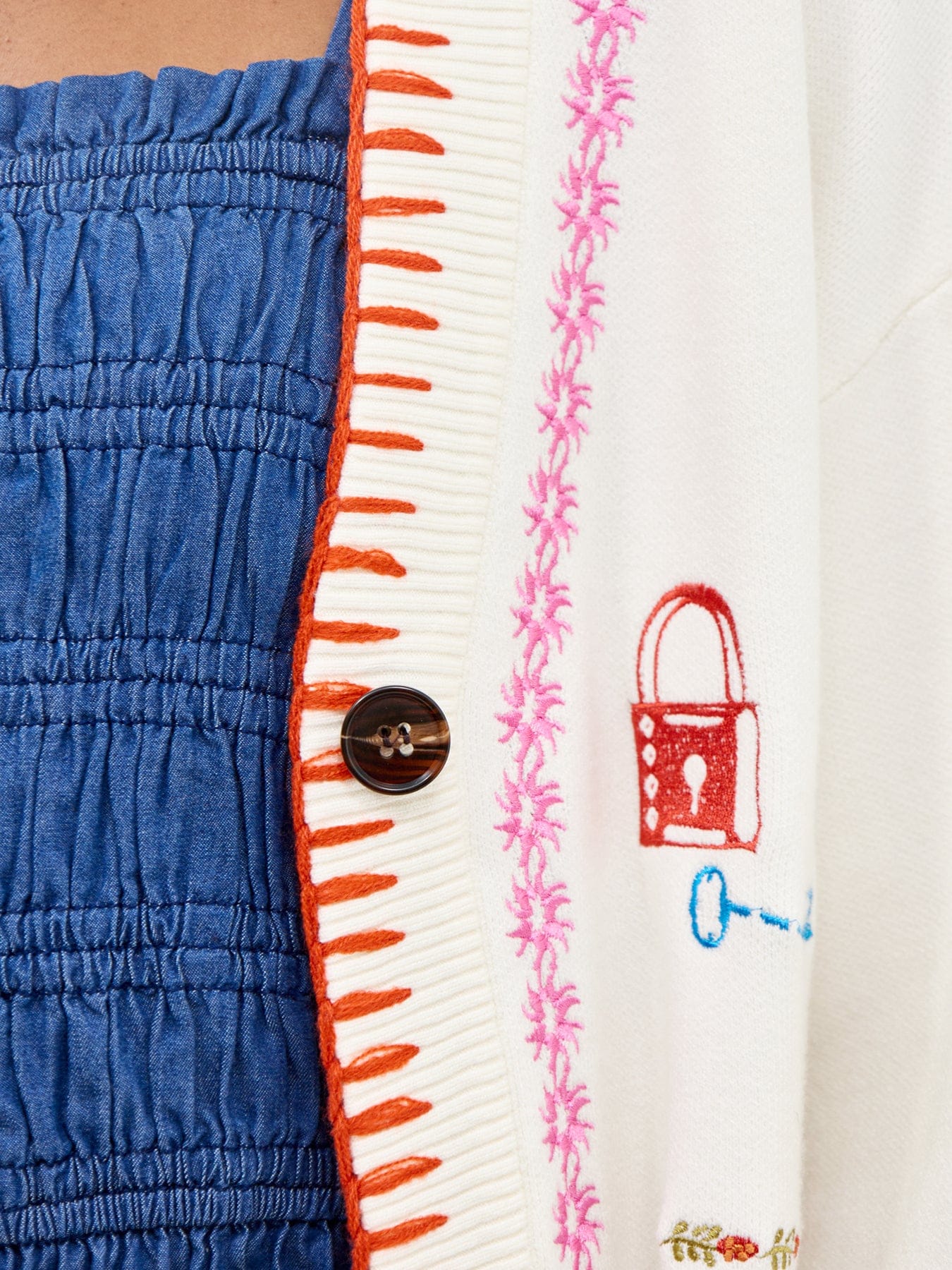 Never Fully Dressed Embroidered Martha Cardigan White