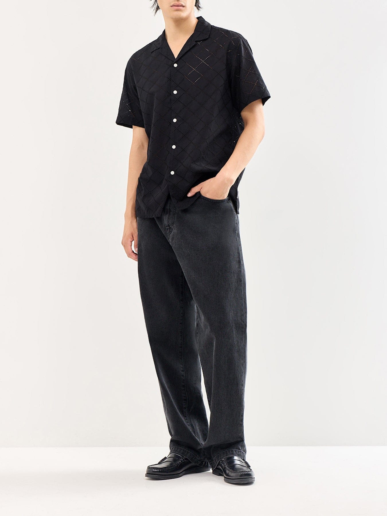 Jack & Jones Summer Luke Anglaise Resort Short Sleeve Shirt Black