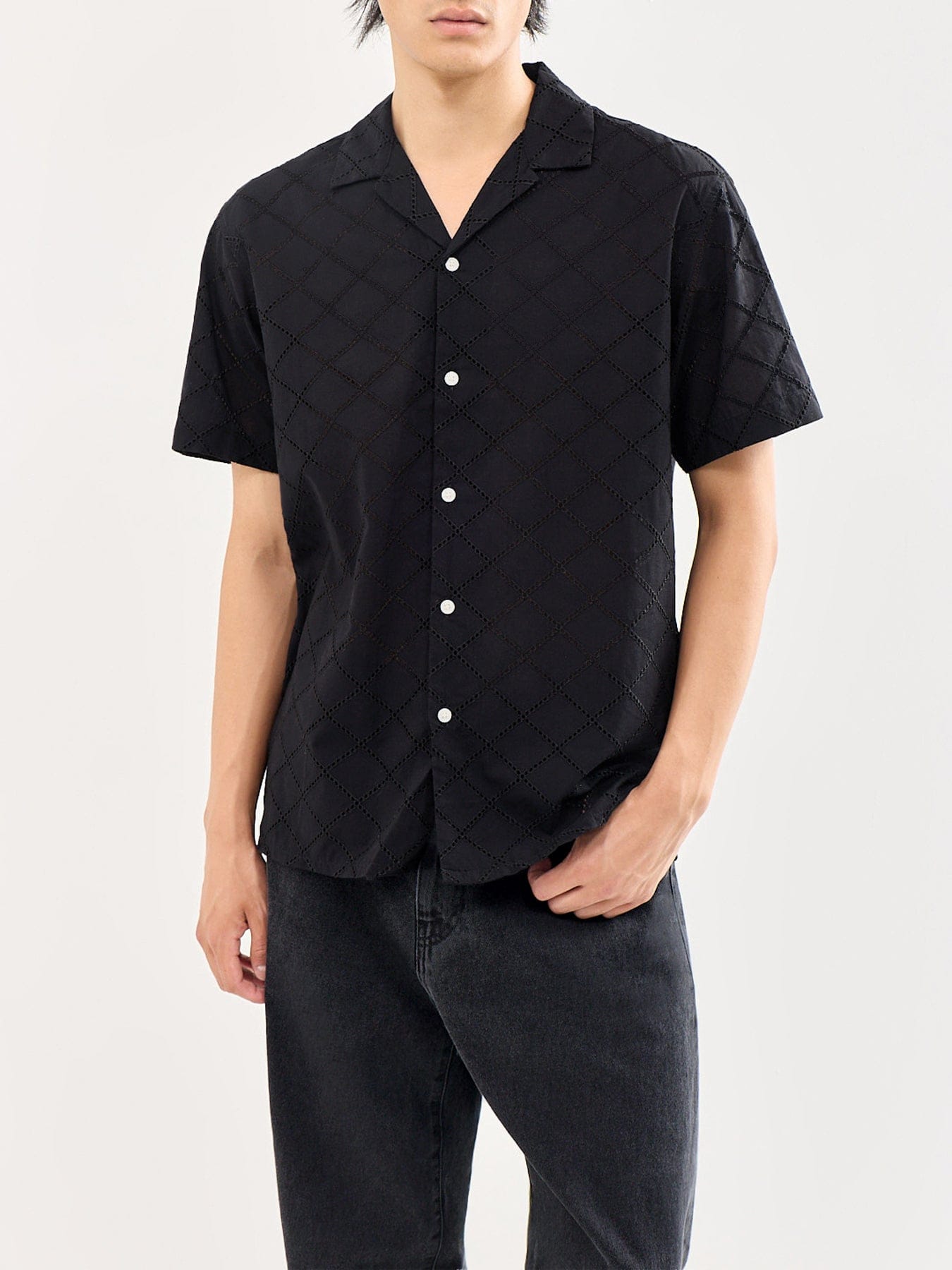 Jack & Jones Summer Luke Anglaise Resort Short Sleeve Shirt Black