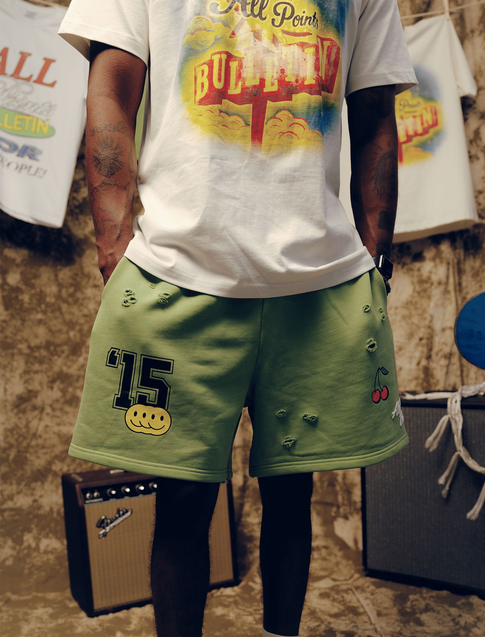APB GREEN PATCH POCKET SWEATSHORTS