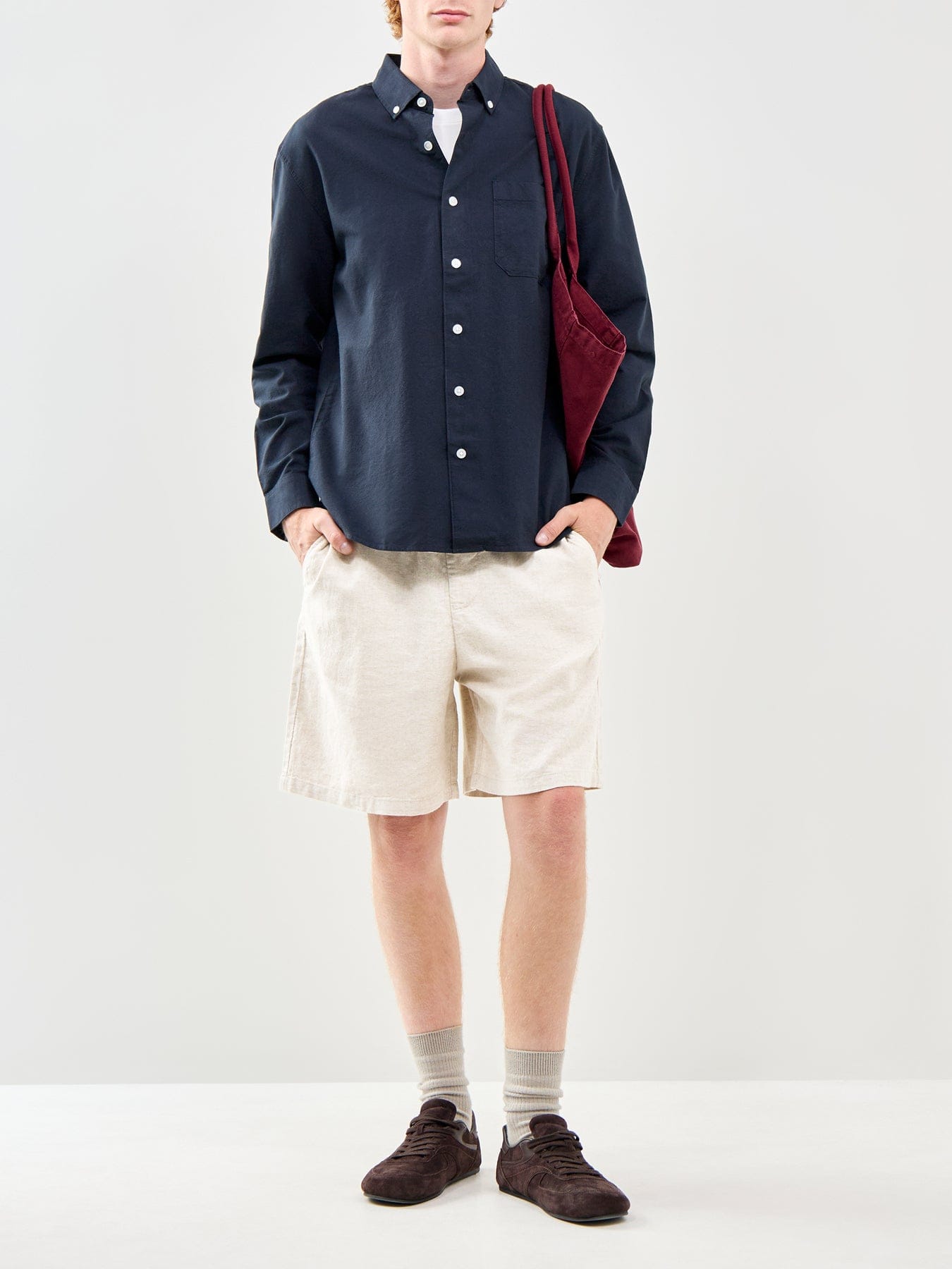 Farah Brewer Organic Cotton Long Sleeve Shirt Navy