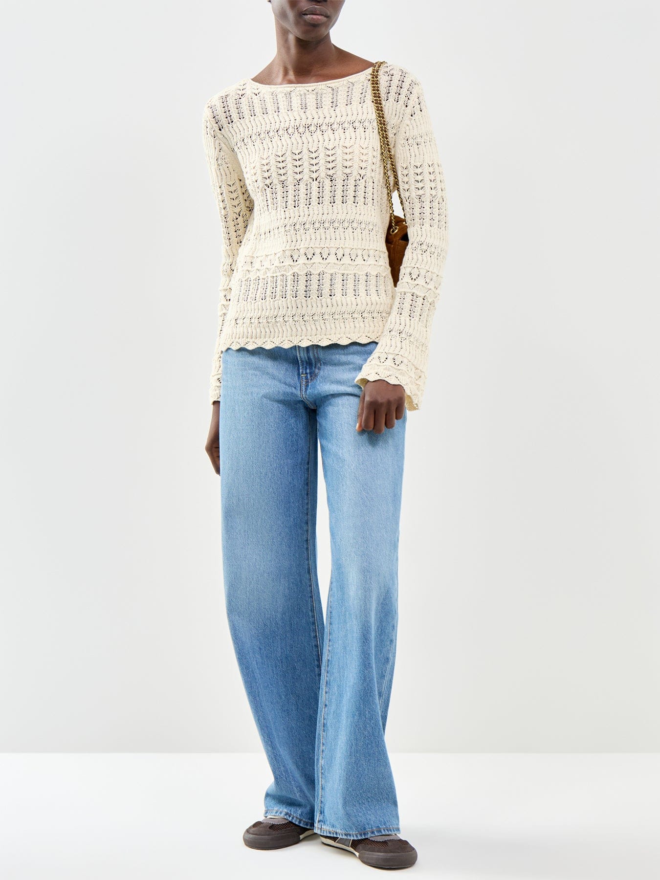 Nobody's Child Pointelle Slash Neck Jumper Cream