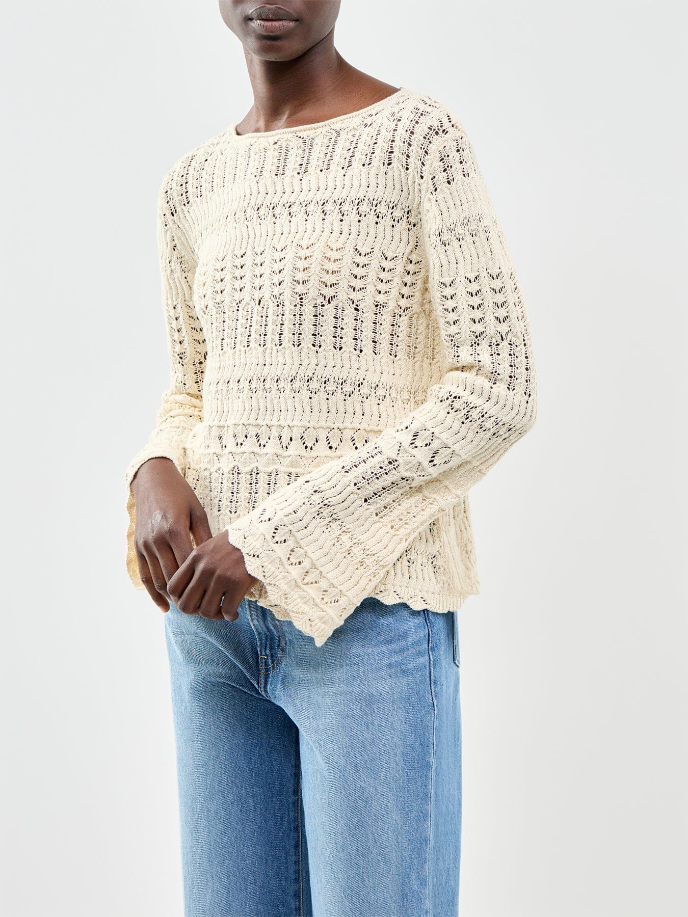Nobody's Child Pointelle Slash Neck Jumper Cream