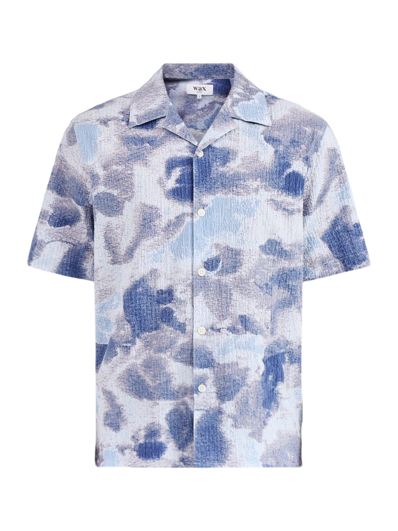 WAX London Didcot Watercolour Print Short Sleeve Shirt Blue