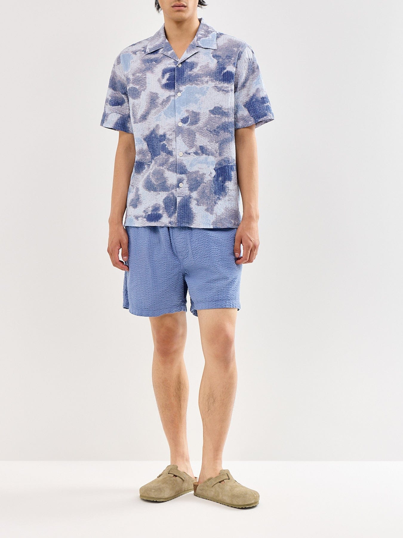 WAX London Mescal Cotton Seersucker Shorts Blue