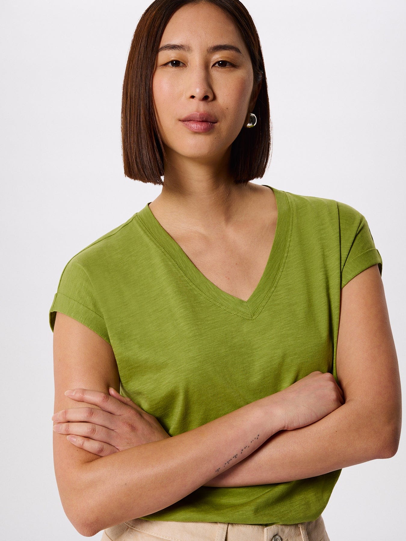 Whistles Willa V - Neck Cap Sleeve T-Shirt Green