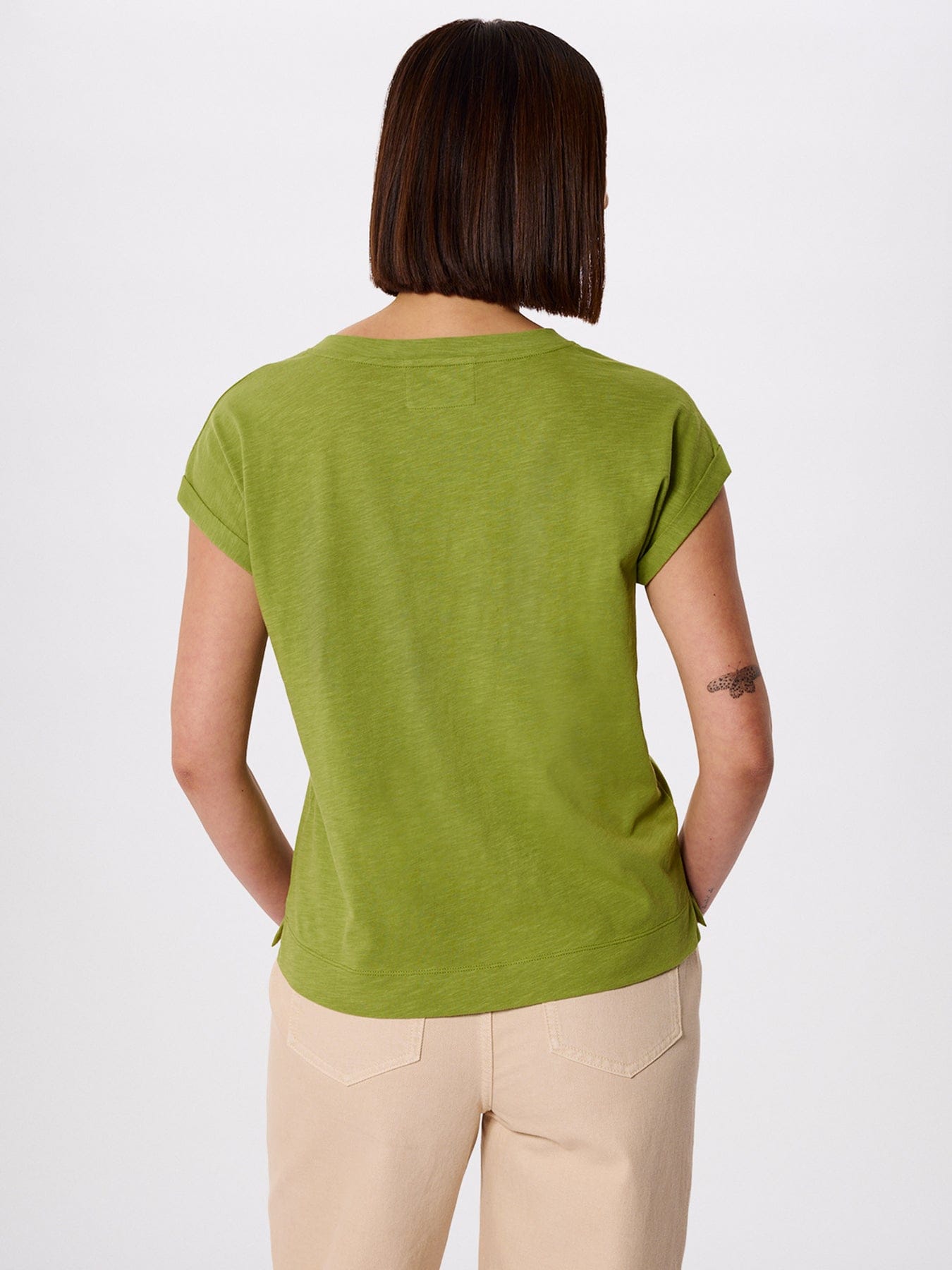 Whistles Willa V - Neck Cap Sleeve T-Shirt Green