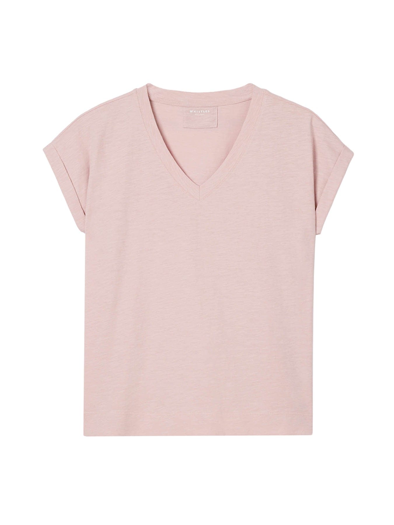 Whistles Willa V - Neck Cap Sleeve T-Shirt Pink