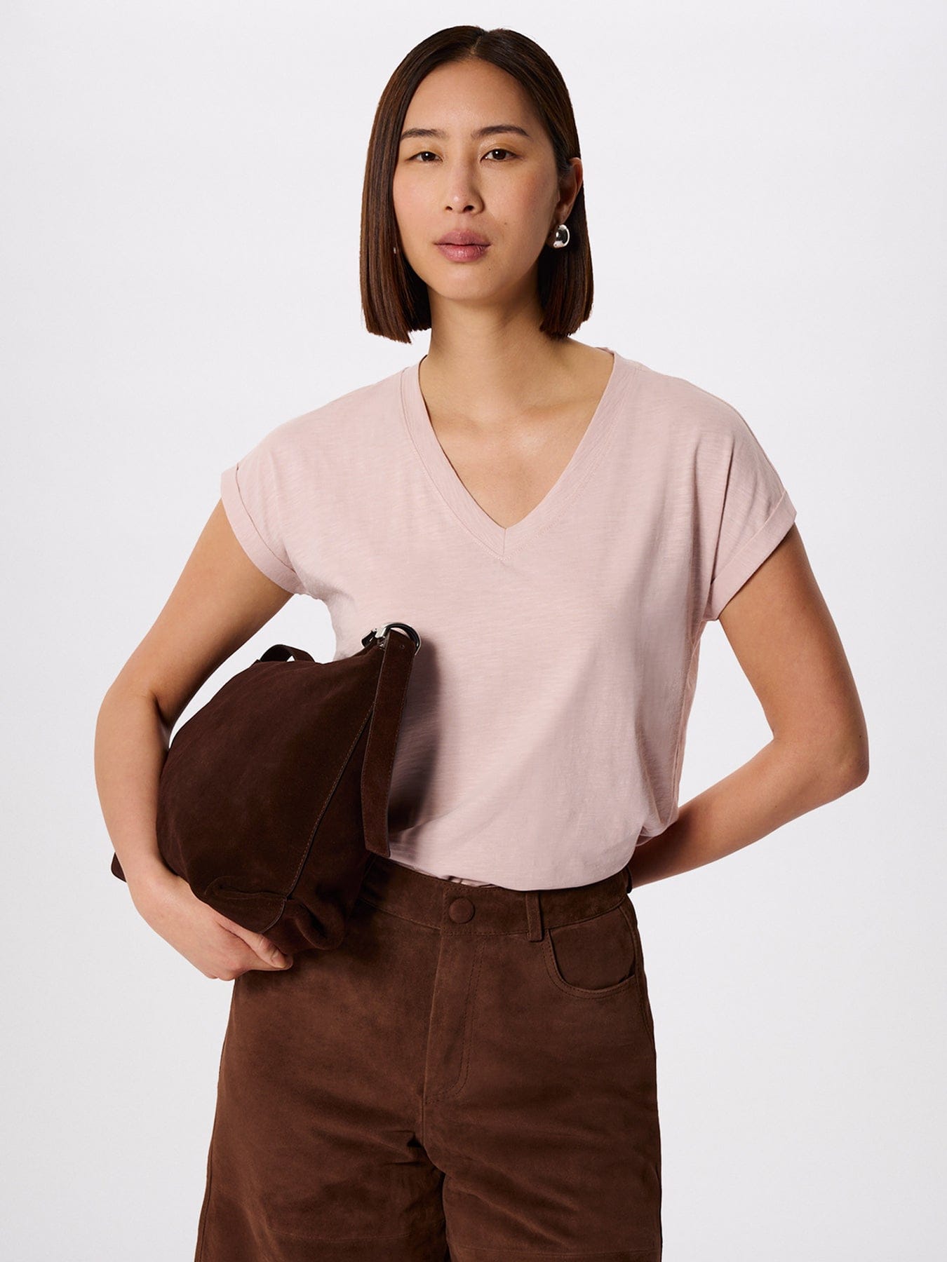 Whistles Willa V - Neck Cap Sleeve T-Shirt Pink