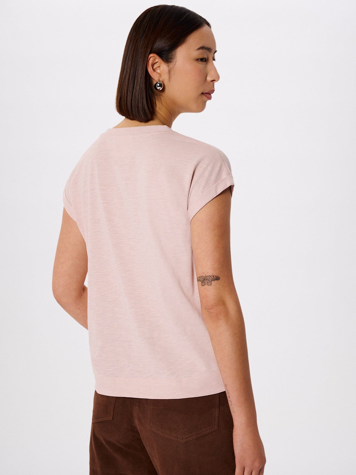 Whistles Willa V - Neck Cap Sleeve T-Shirt Pink