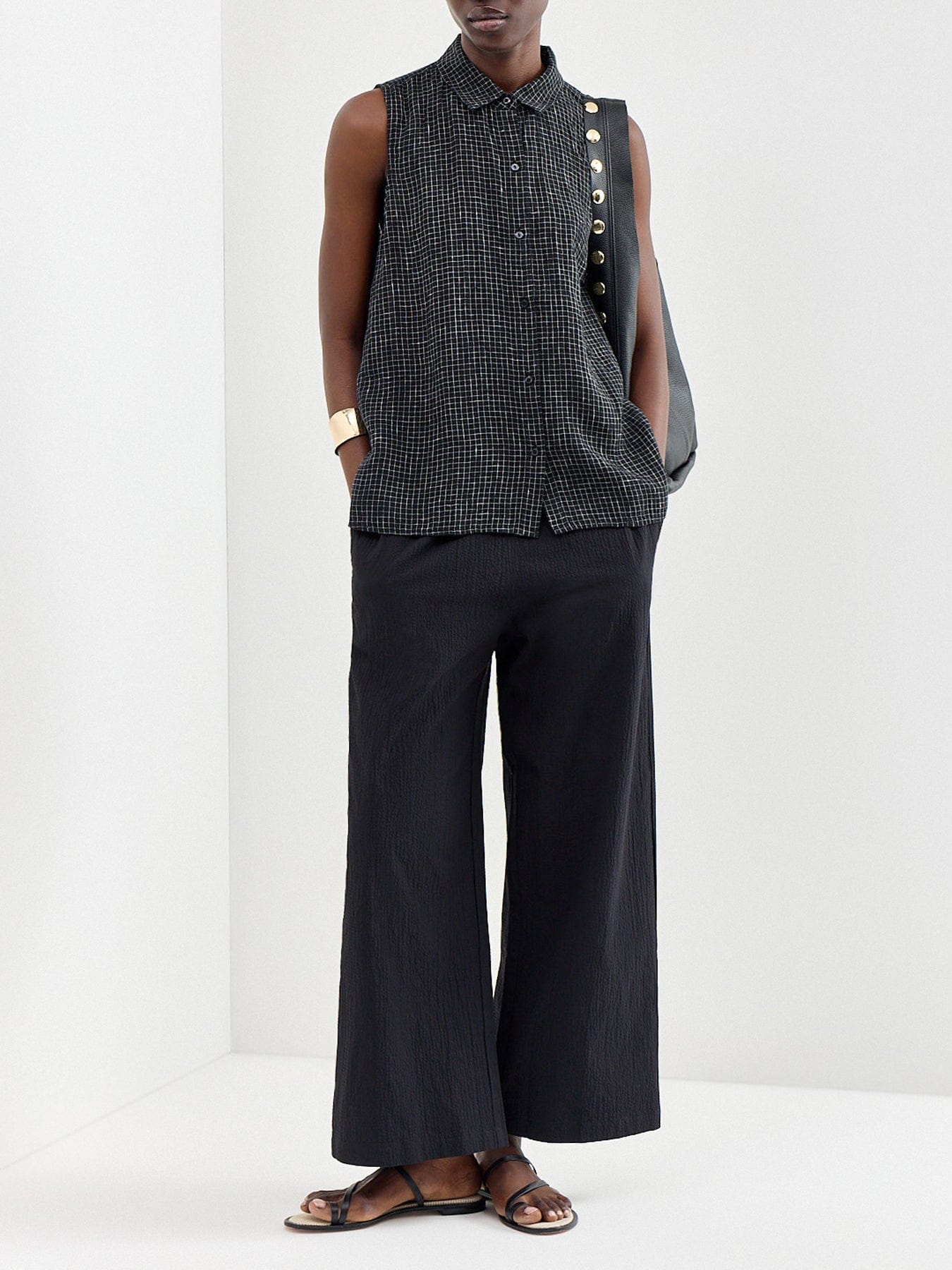 Eileen Fisher Classic Collar Sleeveless Shirt Black