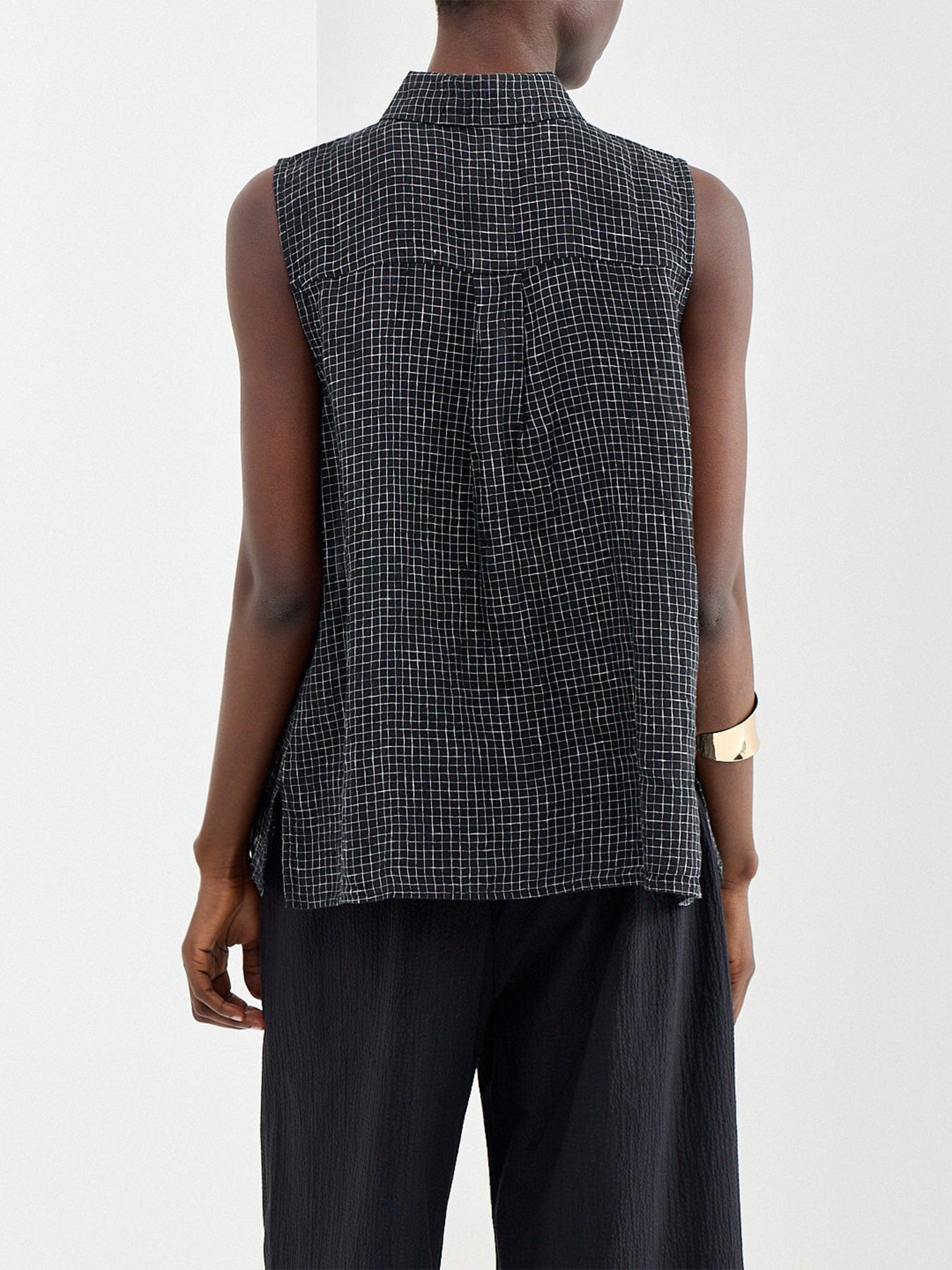 Eileen Fisher Classic Collar Sleeveless Shirt Black
