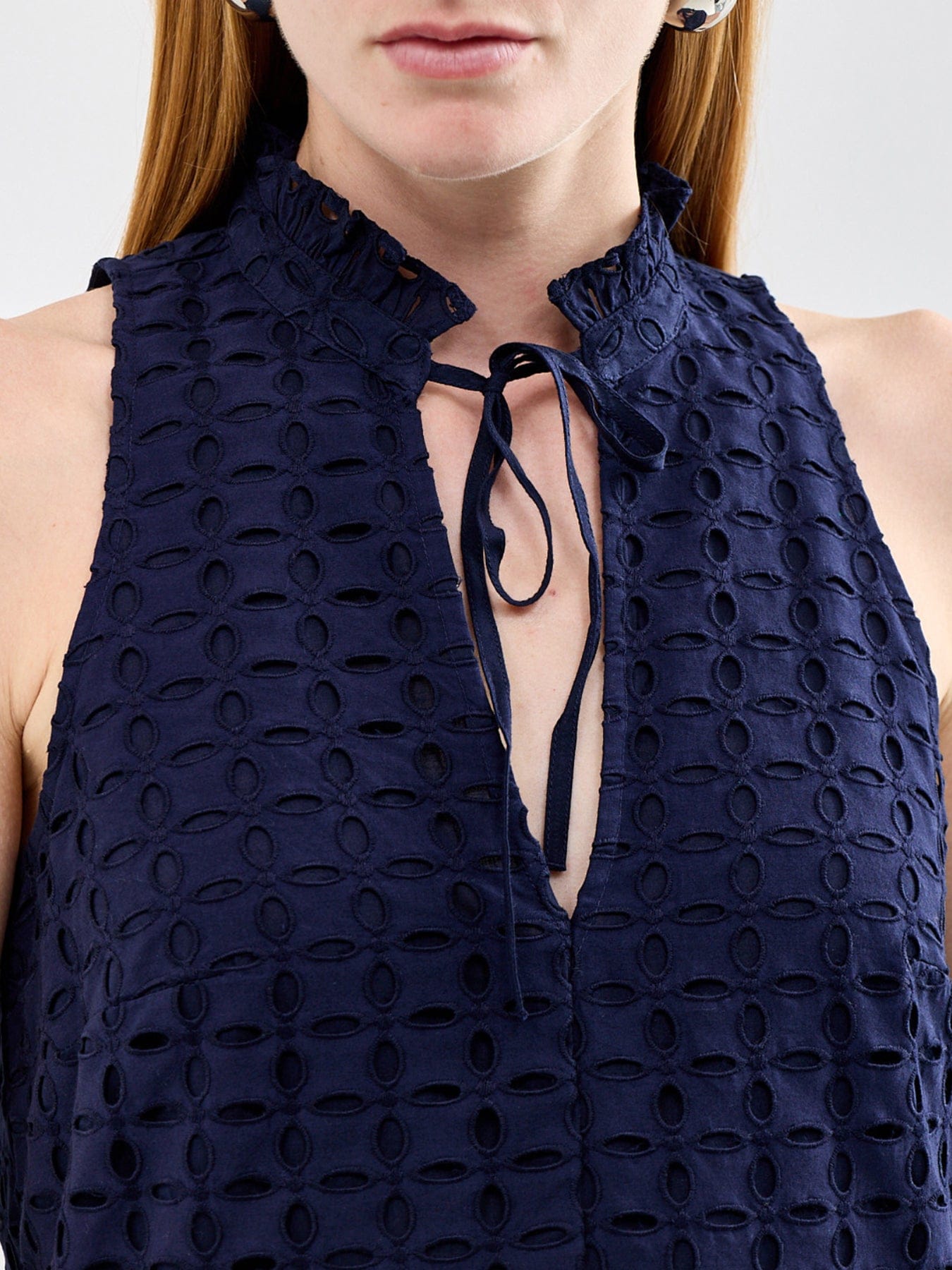 Ro and Zo Navy Broderie V - Neck Midi Dress Navy