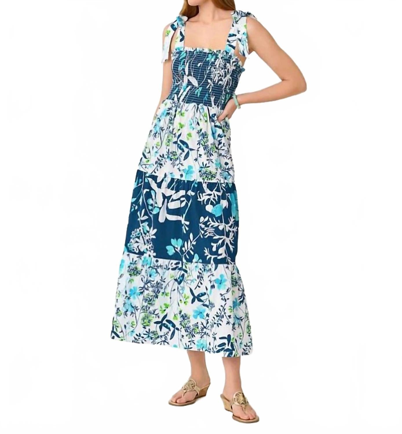 WHITE* Athyn Smocked Maxi Dress In Resort White Sea Blooms