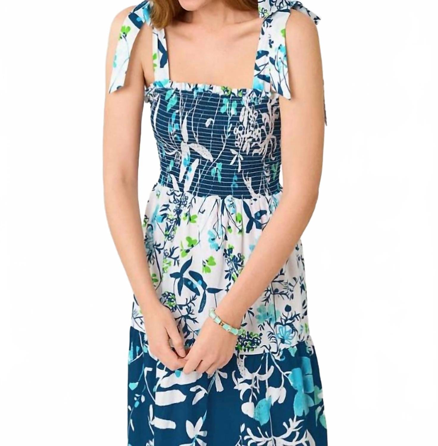 WHITE* Athyn Smocked Maxi Dress In Resort White Sea Blooms