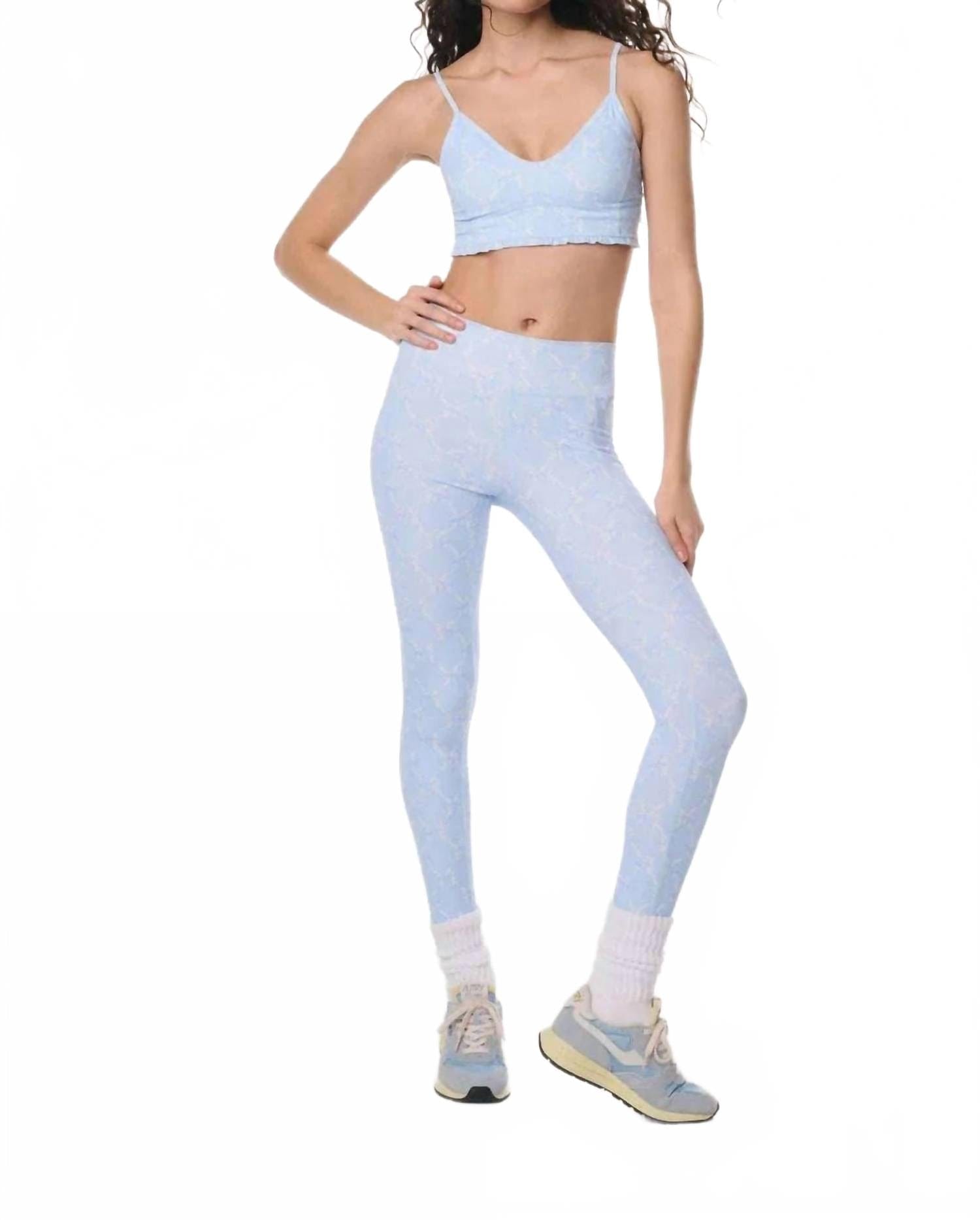 Blue Kimi Bow Print Leggings In Blue