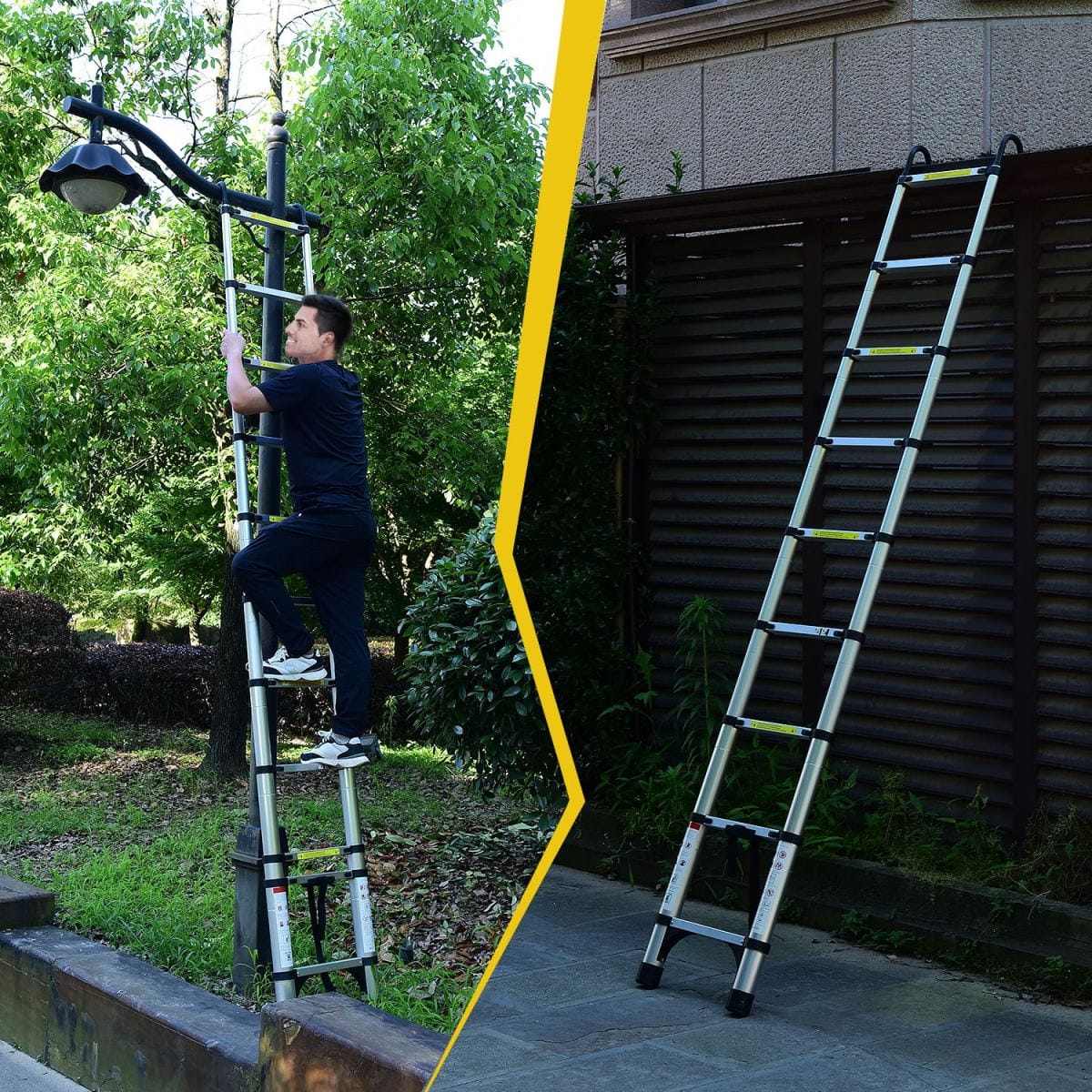 Alloy Streamdale 8.5FT Telescopic Aluminum Alloy Folding Ladder with Hooks & Triangular Support
