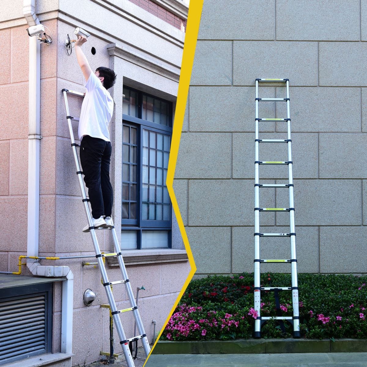 Alloy Streamdale 8.5FT Telescopic Aluminum Alloy Folding Ladder with Hooks & Triangular Support
