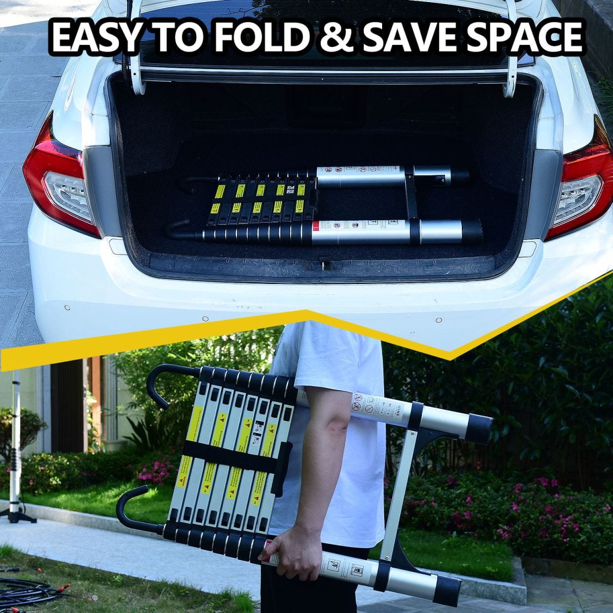Alloy Streamdale 8.5FT Telescopic Aluminum Alloy Folding Ladder with Hooks & Triangular Support