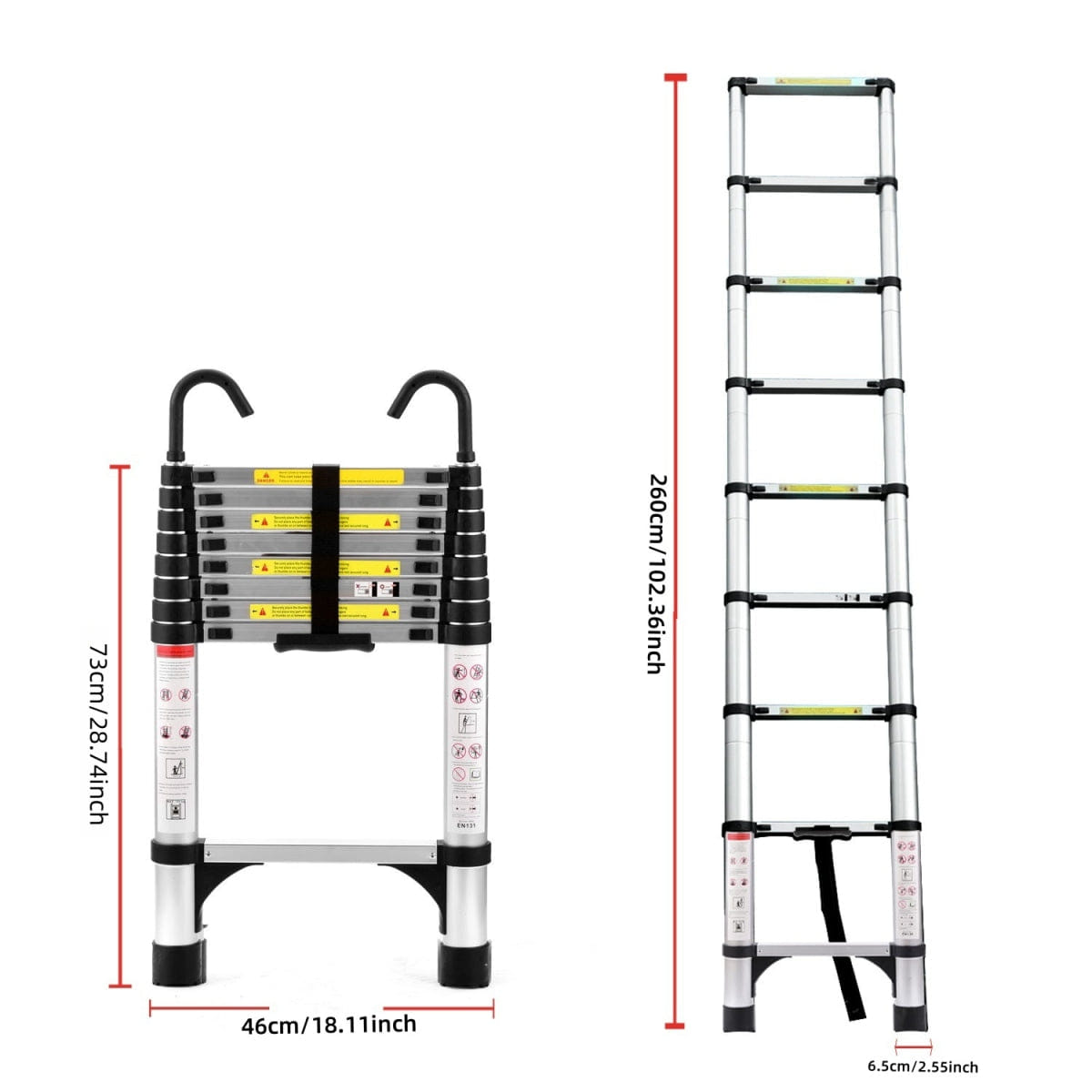 Alloy Streamdale 8.5FT Telescopic Aluminum Alloy Folding Ladder with Hooks & Triangular Support
