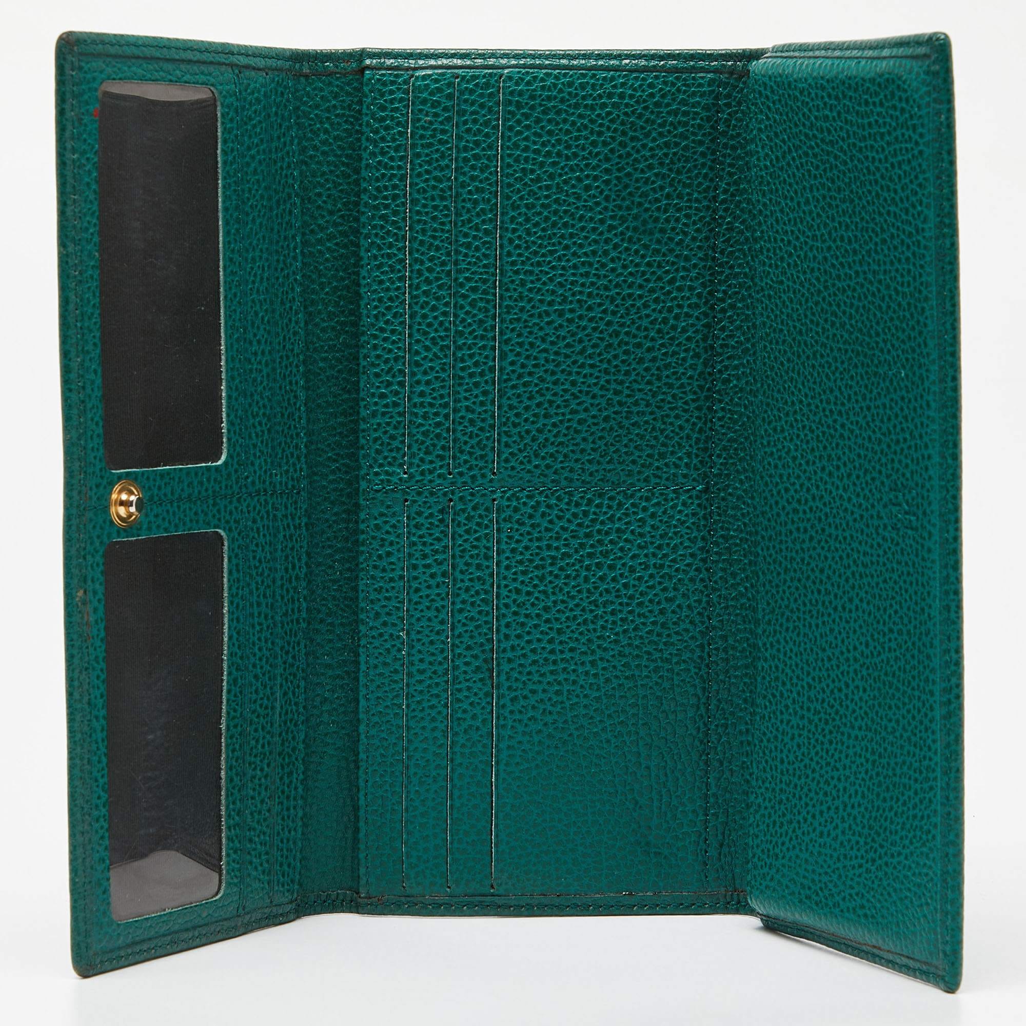 Ch Carolina Herrera Green Leather Flap Trifold Continental Wallet