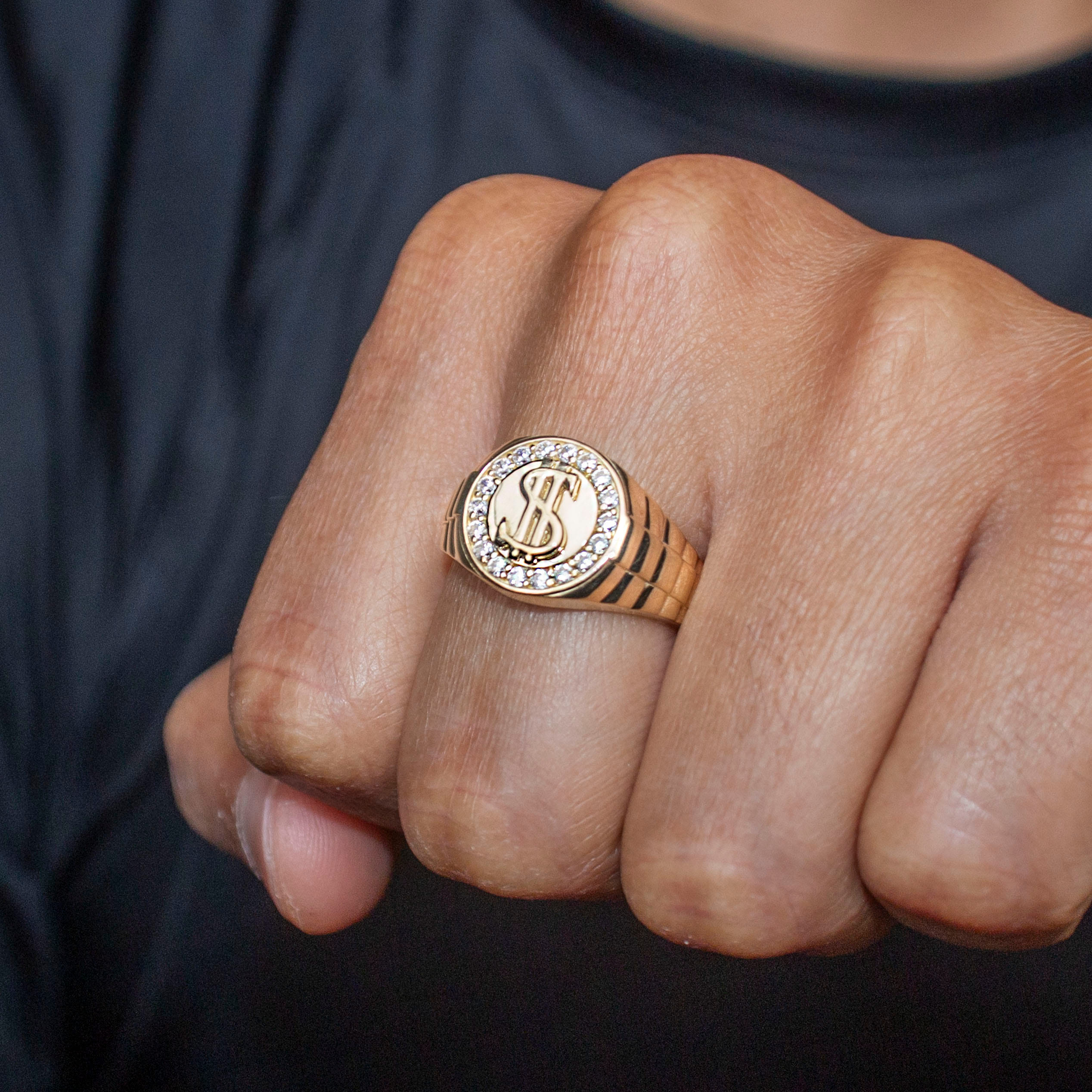 Manufacturer 1 10K Gold Cz Money Sign Ring For Men | 2.6 Grams