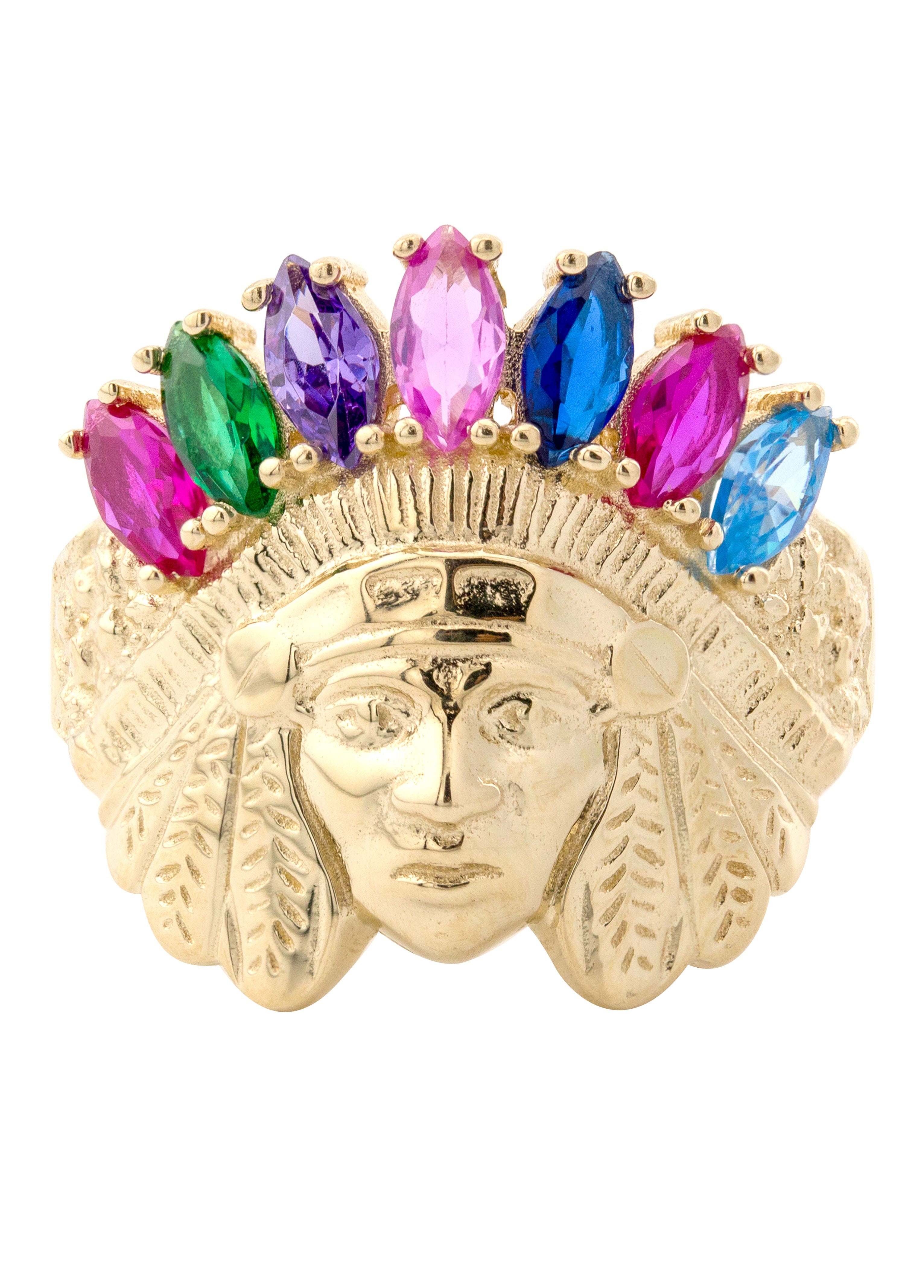 Manufacturer 1 10K Gold Cz Indian Chief Ring For Men | 3.4 Grams