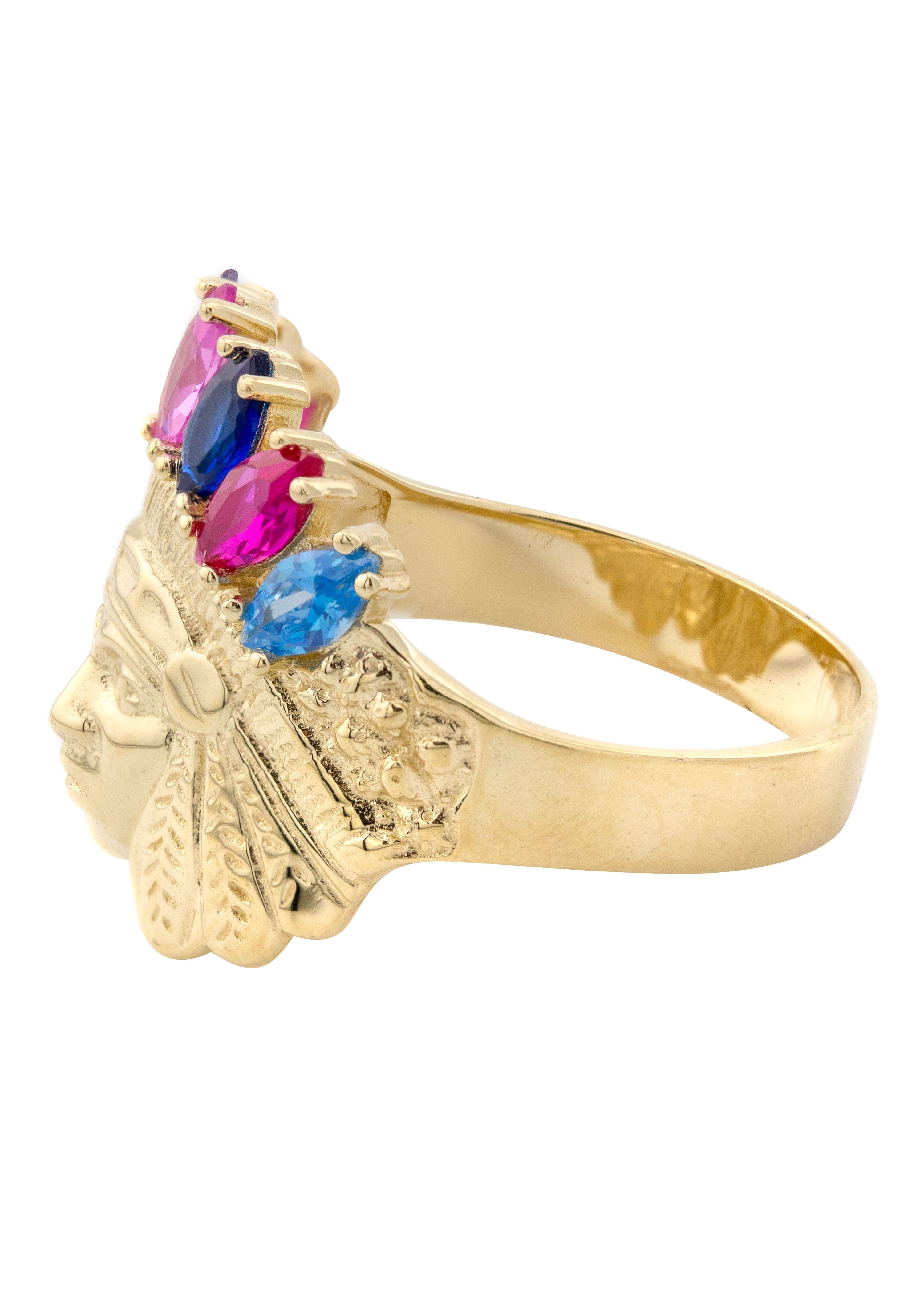 Manufacturer 1 10K Gold Cz Indian Chief Ring For Men | 3.4 Grams