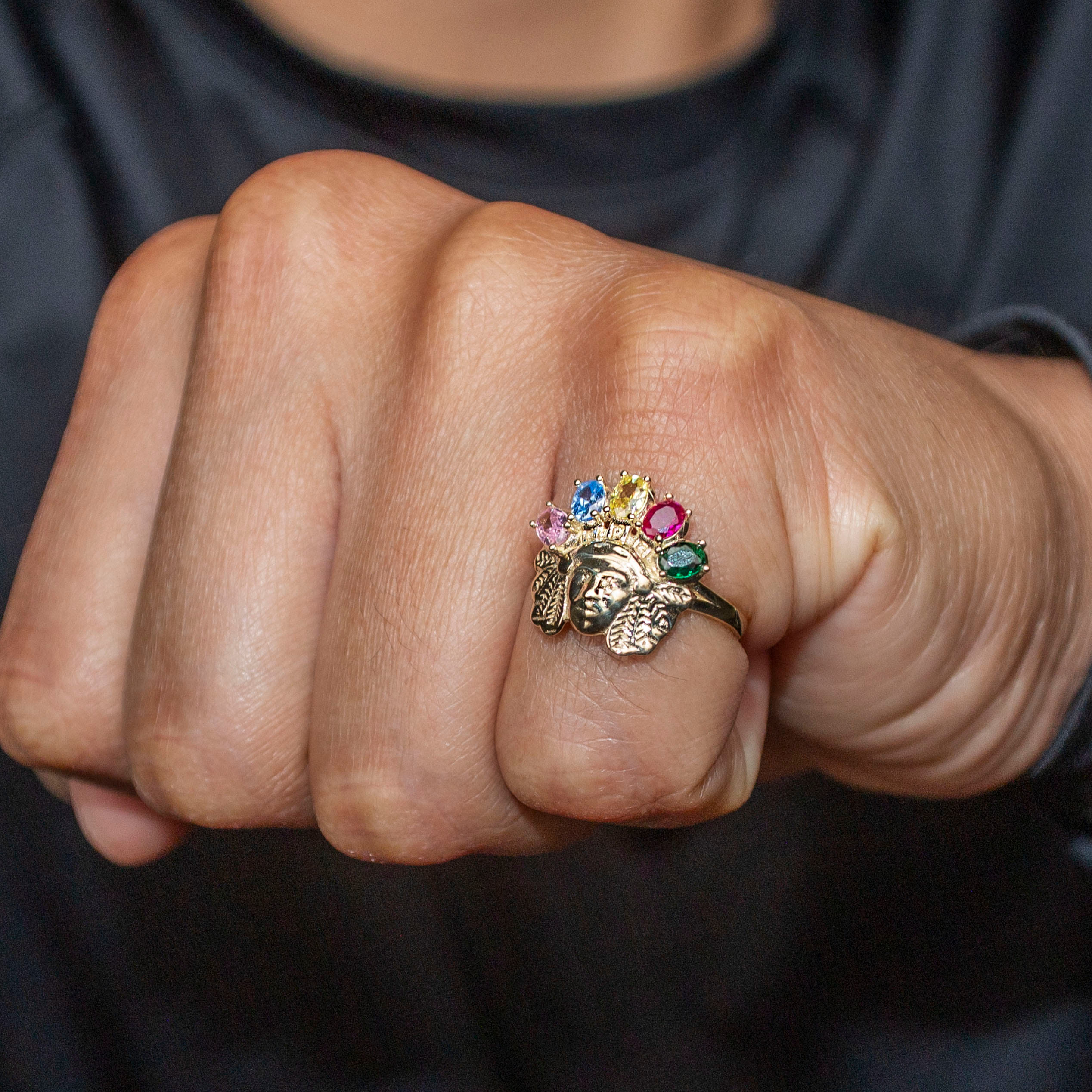 Manufacturer 1 10K Gold Cz Indian Chief Ring For Men | 3.4 Grams