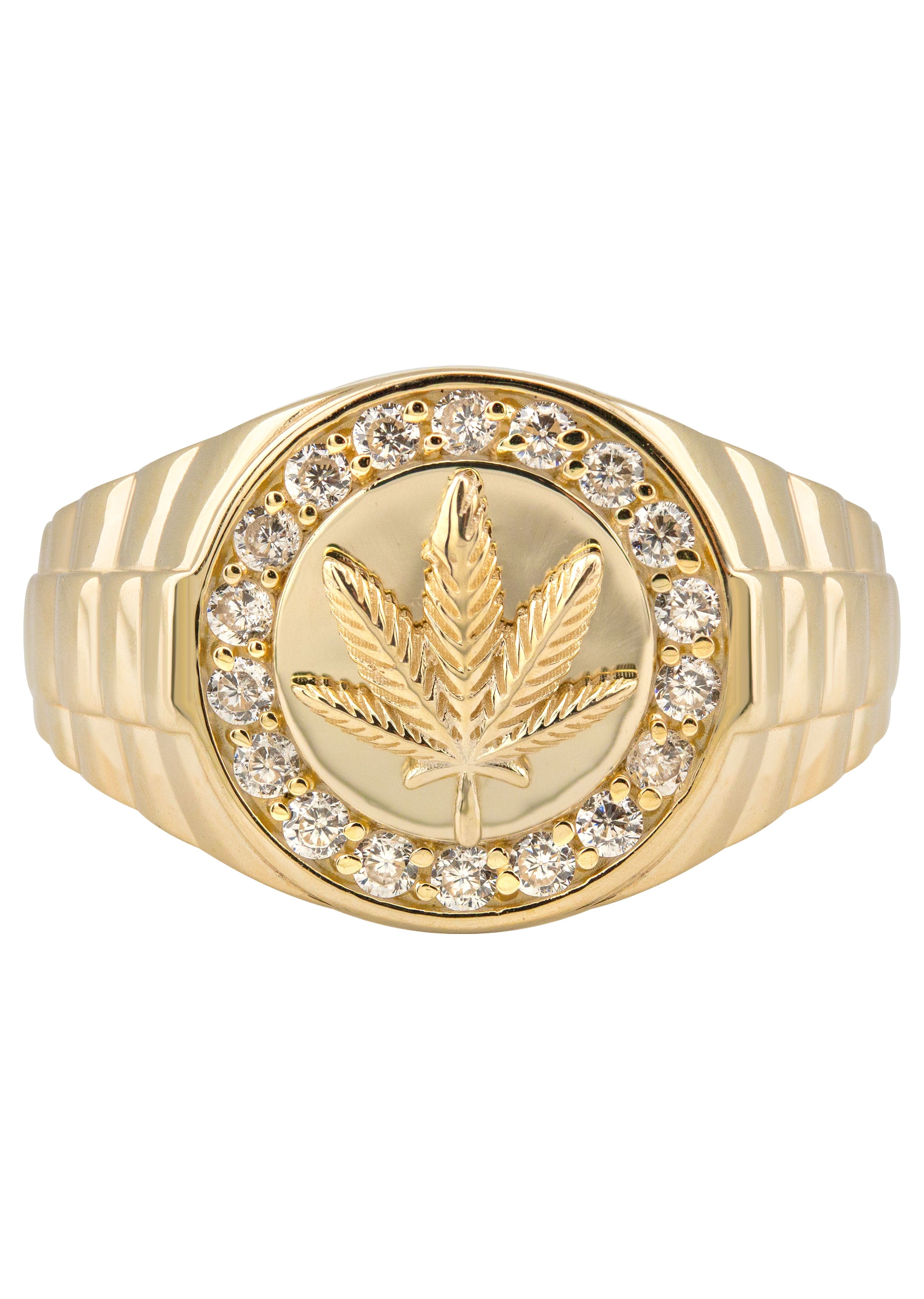 Manufacturer 1 10K Gold Cz Marijuana Leaf Ring For Men | 2.6 Grams