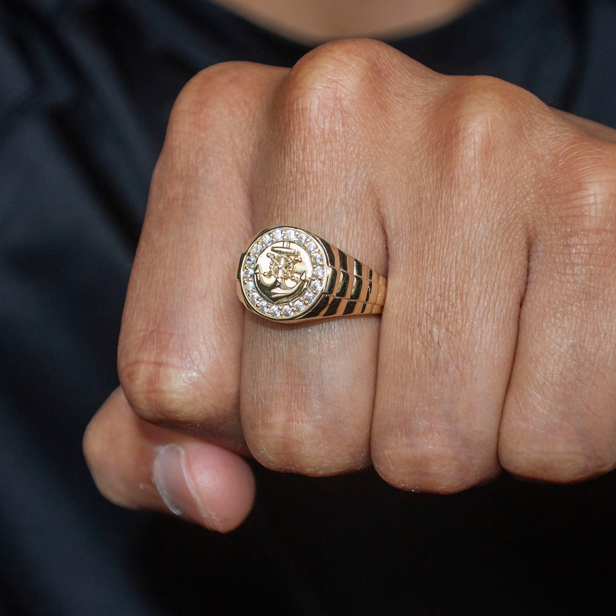 Manufacturer 1 10K Gold Cz Anchor Ring For Men | 2.6 Grams