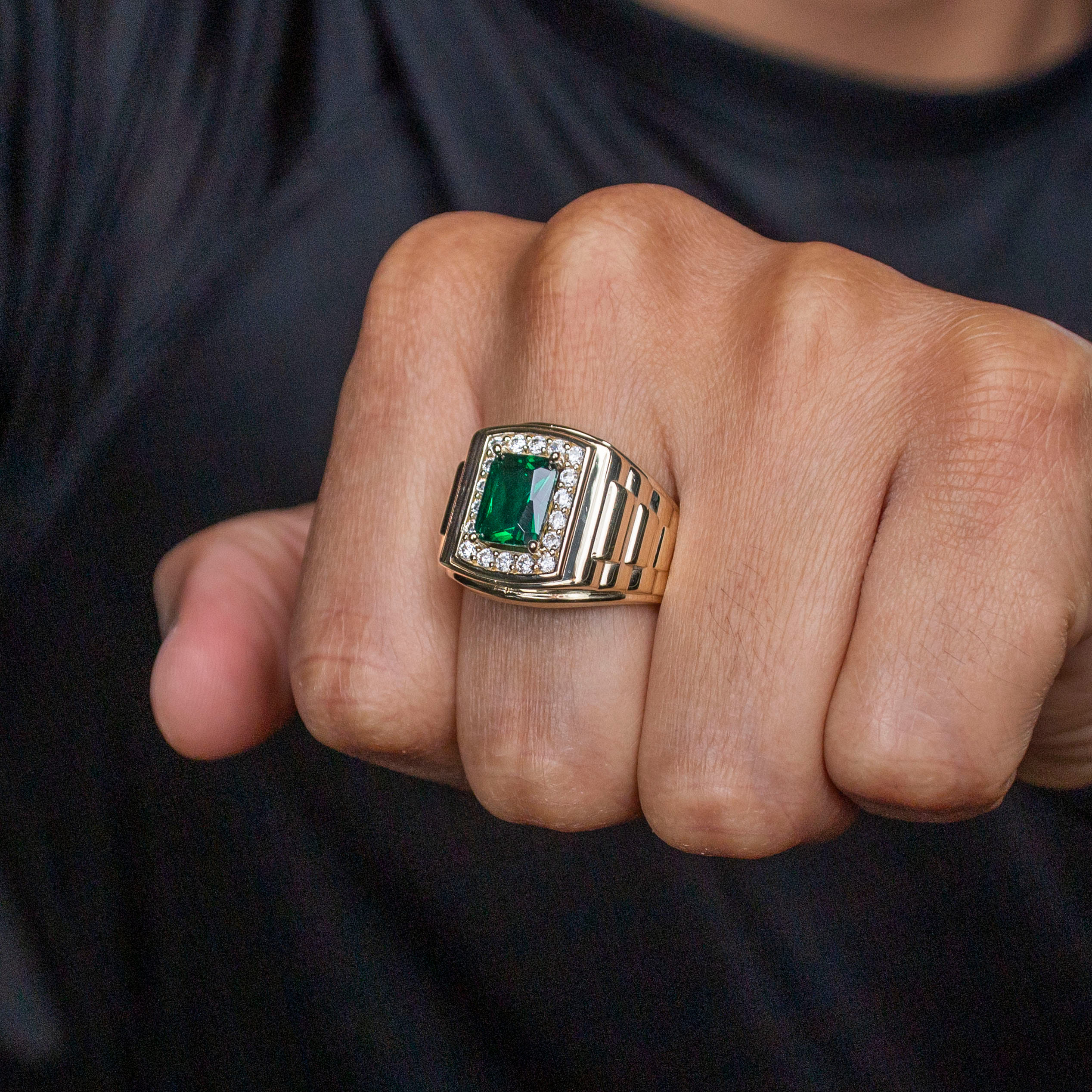 Manufacturer 1 10K Gold Cz Emerald Ring For Men | 4 Grams